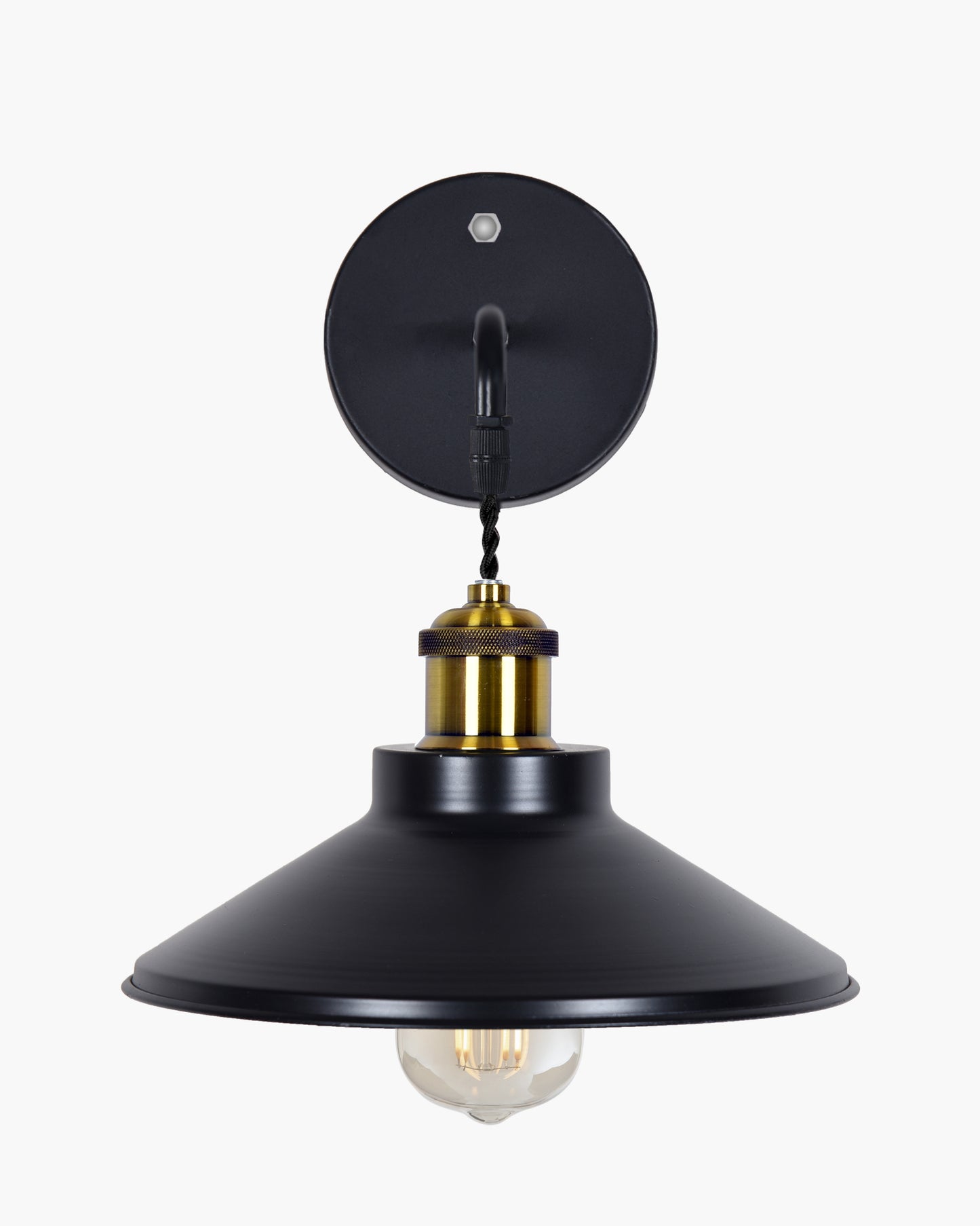 Modern Industrial Wall Sconce, Metal Cone Wall Light Fixture with Golden Holder, 1-Light Painted Wall Lamp for Bedroom, Living Room, Bathroom, Pink