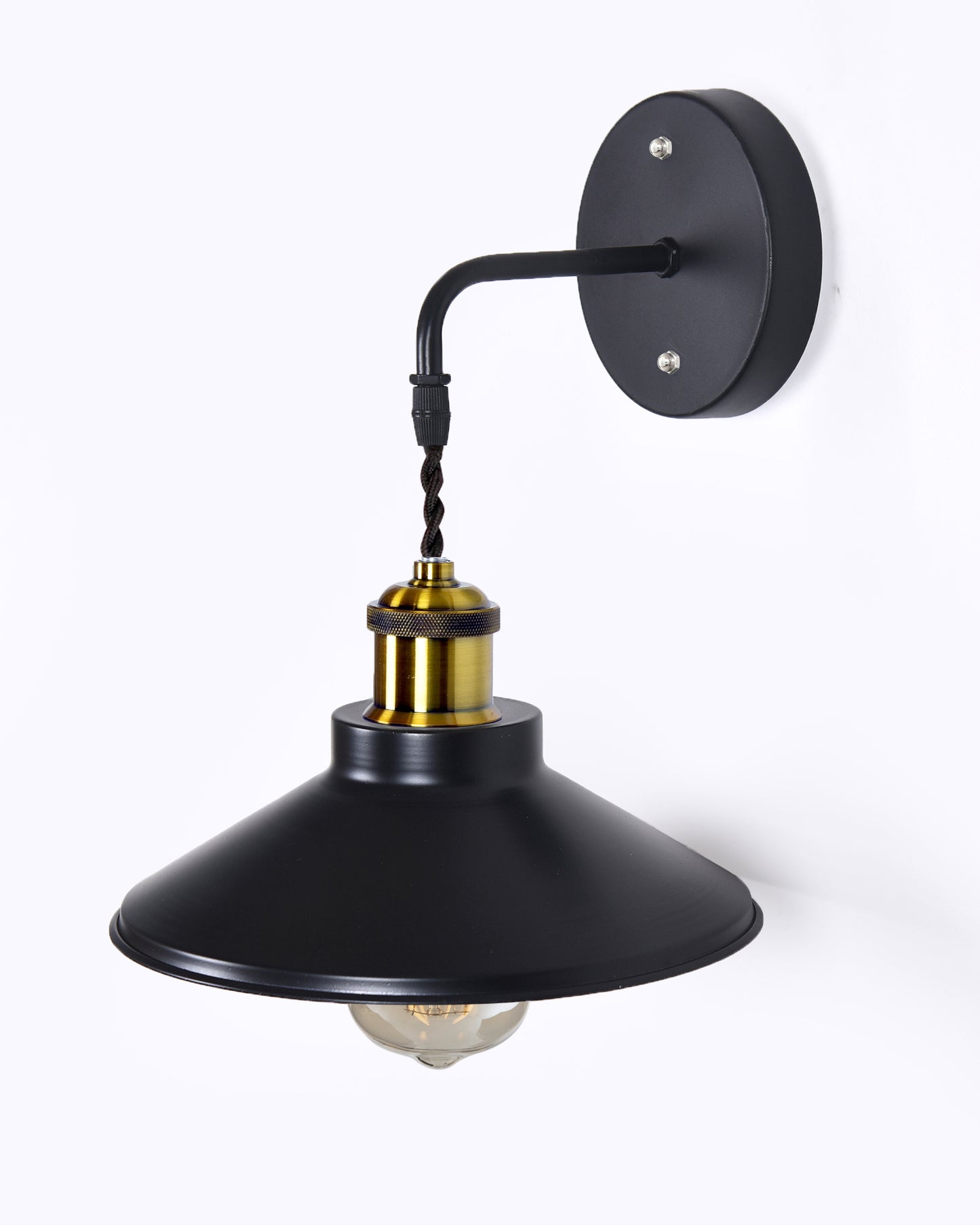 Modern Industrial Wall Sconce, Metal Cone Wall Light Fixture with Golden Holder, 1-Light Painted Wall Lamp for Bedroom, Living Room, Bathroom, Pink