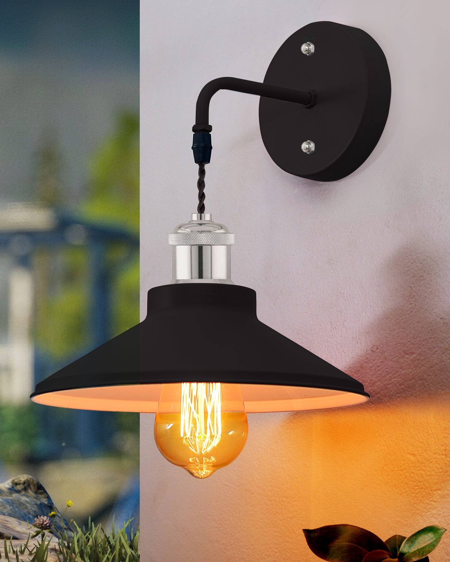 Modern Industrial Wall Sconce, Metal Cone Wall Light Fixture with Golden Holder, 1-Light Painted Wall Lamp for Bedroom, Living Room, Bathroom, Pink