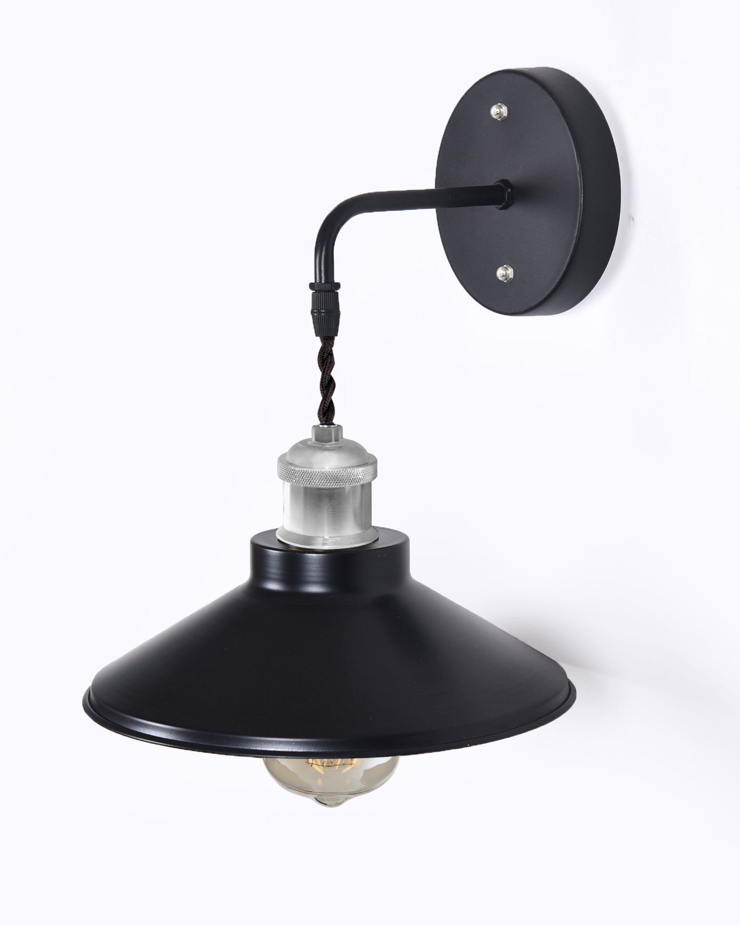 Modern Industrial Wall Sconce, Metal Cone Wall Light Fixture with Golden Holder, 1-Light Painted Wall Lamp for Bedroom, Living Room, Bathroom, Pink