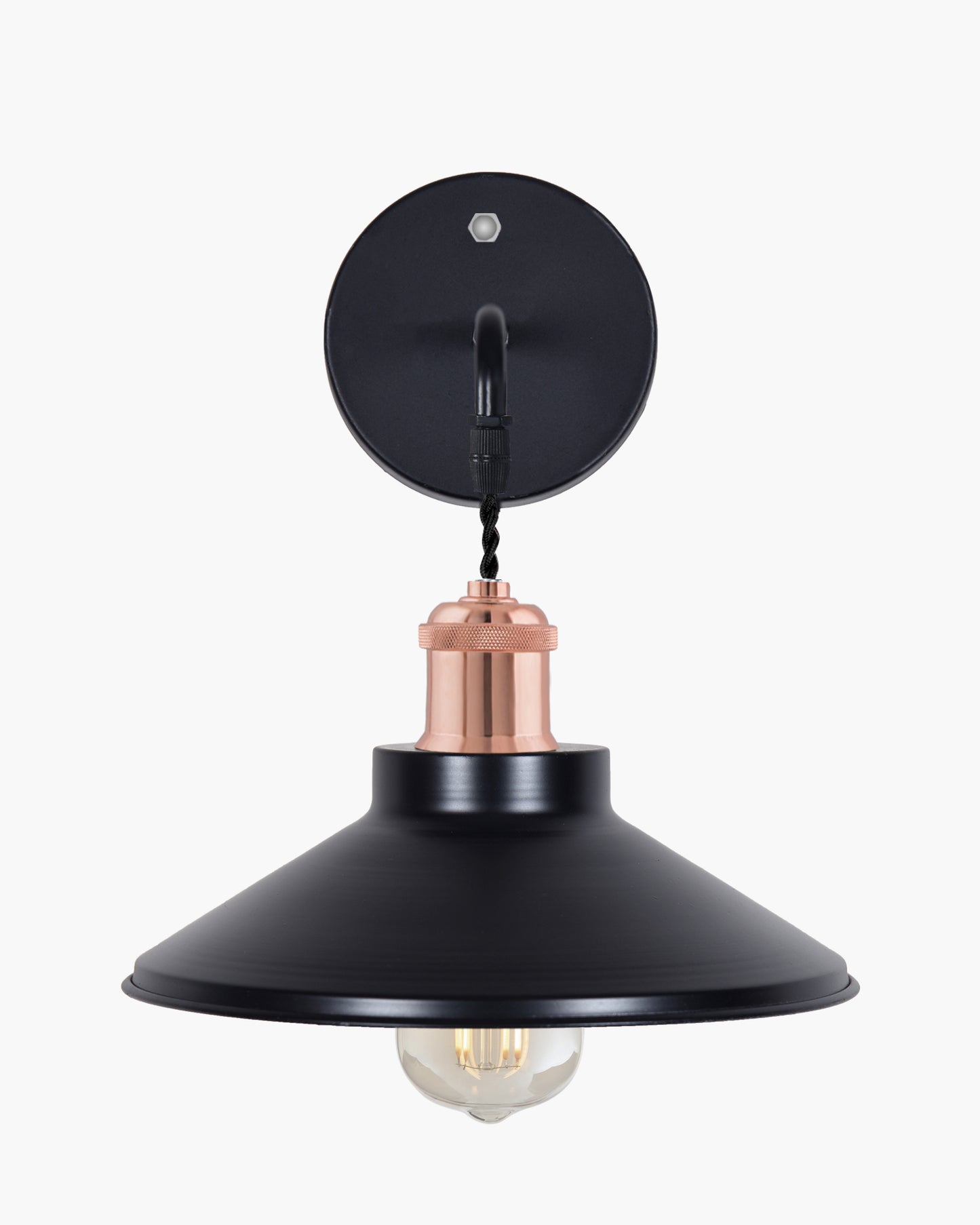 Modern Industrial Wall Sconce, Metal Cone Wall Light Fixture with Golden Holder, 1-Light Painted Wall Lamp for Bedroom, Living Room, Bathroom, Pink