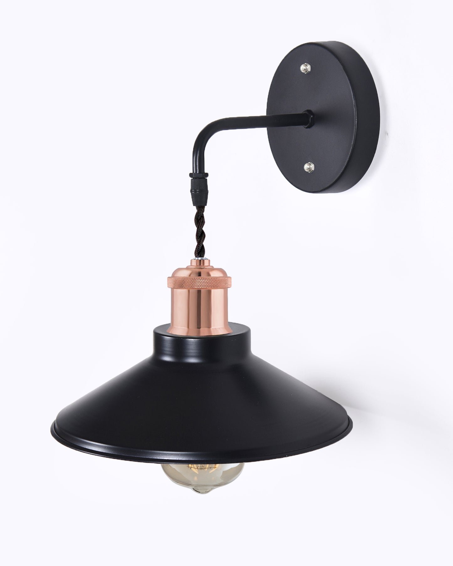 Modern Industrial Wall Sconce, Metal Cone Wall Light Fixture with Golden Holder, 1-Light Painted Wall Lamp for Bedroom, Living Room, Bathroom, Pink