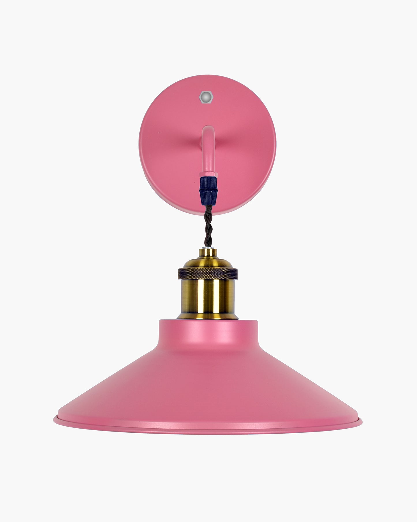 Modern Industrial Wall Sconce, Metal Cone Wall Light Fixture with Golden Holder, 1-Light Painted Wall Lamp for Bedroom, Living Room, Bathroom, Pink