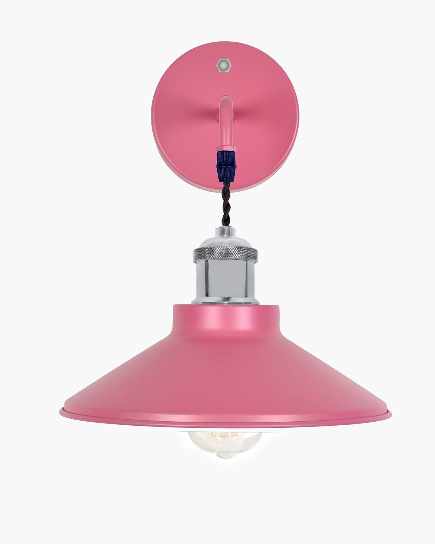 Modern Industrial Wall Sconce, Metal Cone Wall Light Fixture with Golden Holder, 1-Light Painted Wall Lamp for Bedroom, Living Room, Bathroom, Pink