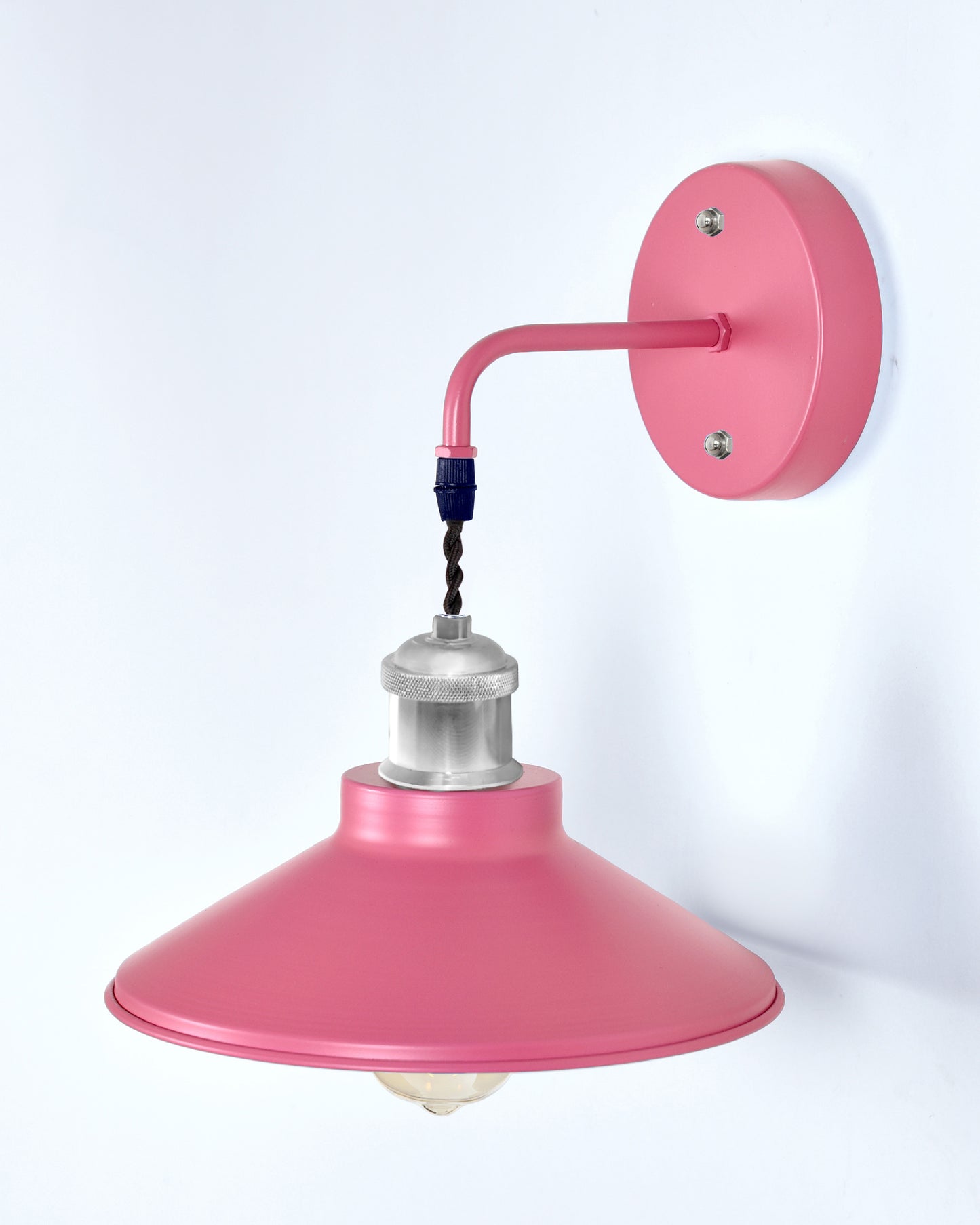 Modern Industrial Wall Sconce, Metal Cone Wall Light Fixture with Golden Holder, 1-Light Painted Wall Lamp for Bedroom, Living Room, Bathroom, Pink