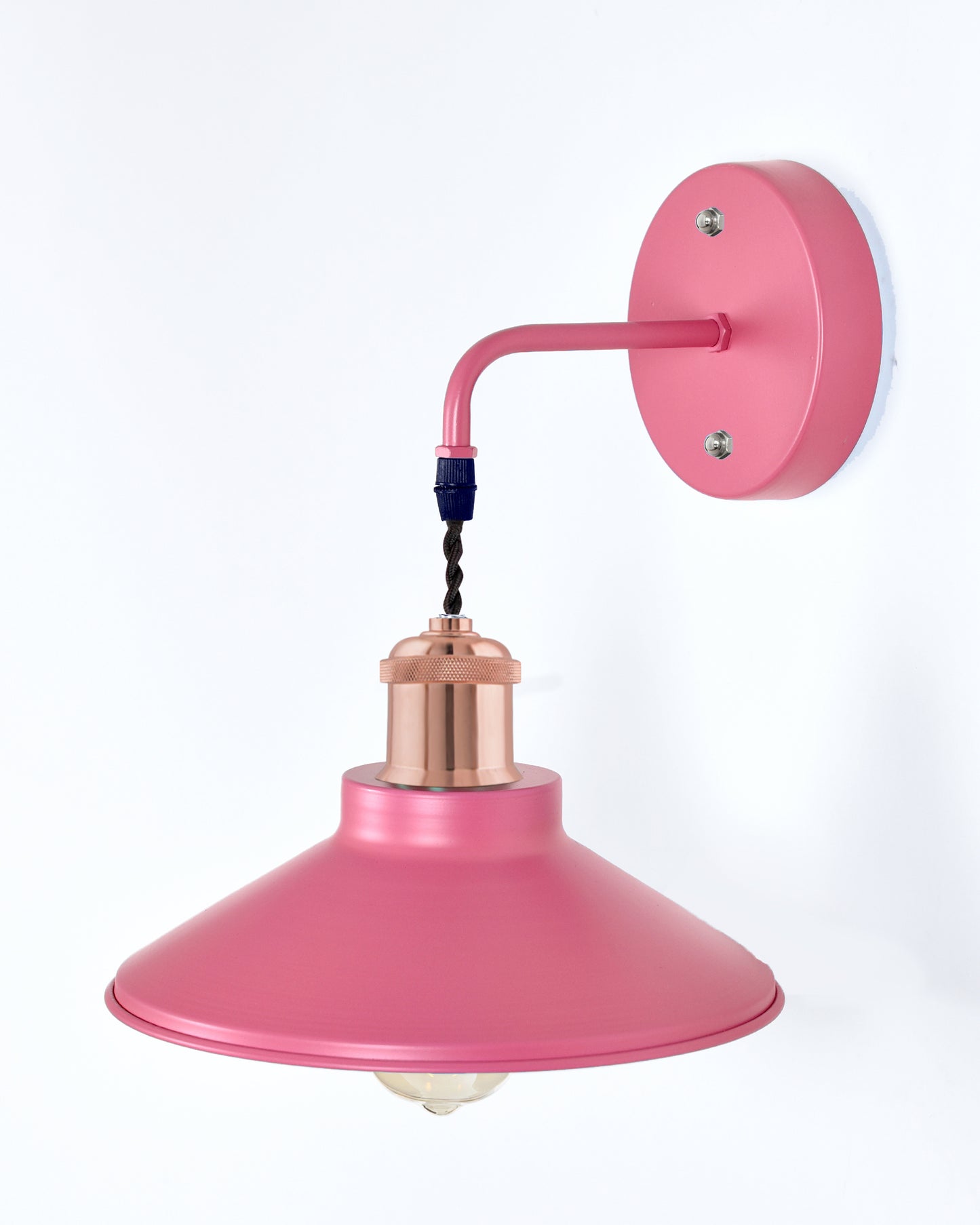 Modern Industrial Wall Sconce, Metal Cone Wall Light Fixture with Golden Holder, 1-Light Painted Wall Lamp for Bedroom, Living Room, Bathroom, Pink