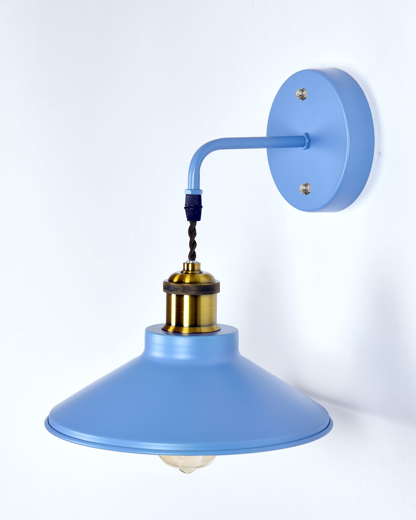 Modern Industrial Wall Sconce, Metal Cone Wall Light Fixture with Golden Holder, 1-Light Painted Wall Lamp for Bedroom, Living Room, Bathroom, Pink