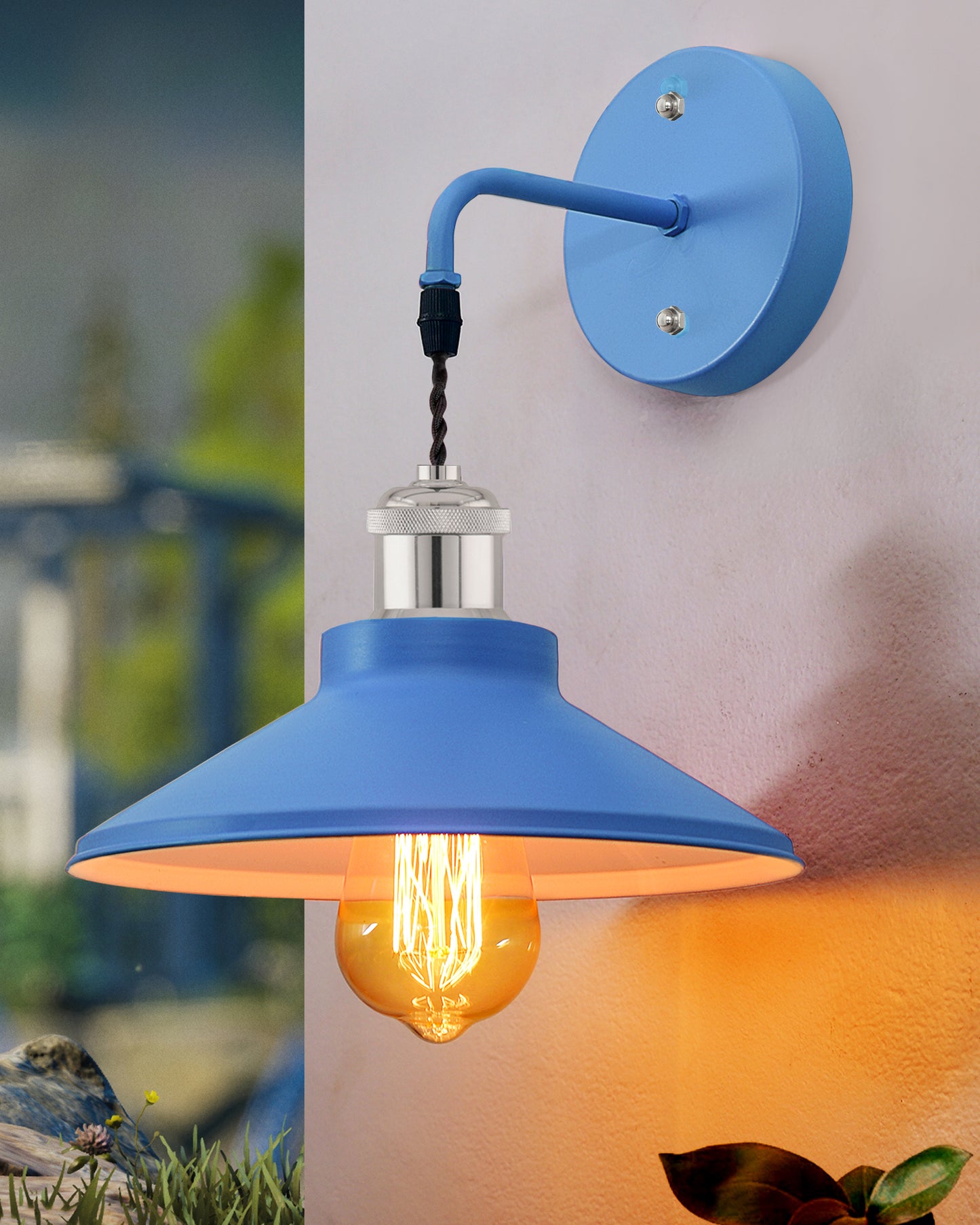 Modern Industrial Wall Sconce, Metal Cone Wall Light Fixture with Golden Holder, 1-Light Painted Wall Lamp for Bedroom, Living Room, Bathroom, Pink