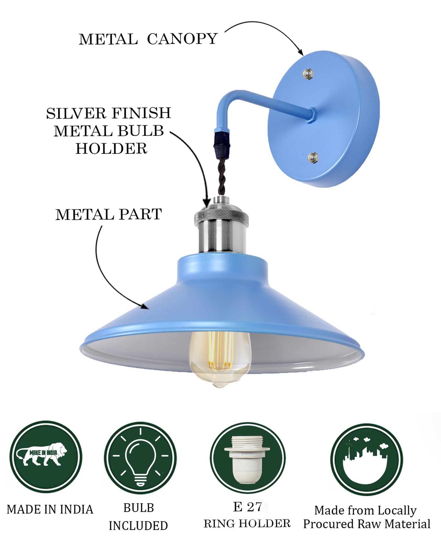 Modern Industrial Wall Sconce, Metal Cone Wall Light Fixture with Golden Holder, 1-Light Painted Wall Lamp for Bedroom, Living Room, Bathroom, Pink