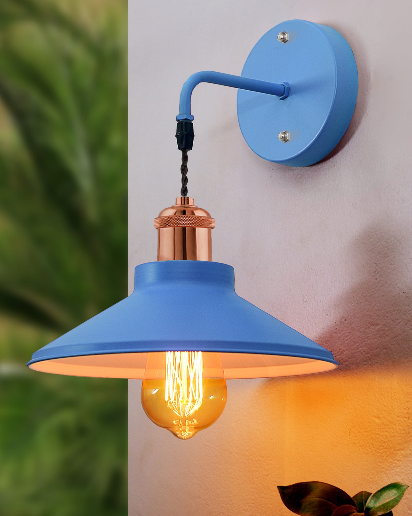 Modern Industrial Wall Sconce, Metal Cone Wall Light Fixture with Golden Holder, 1-Light Painted Wall Lamp for Bedroom, Living Room, Bathroom, Pink