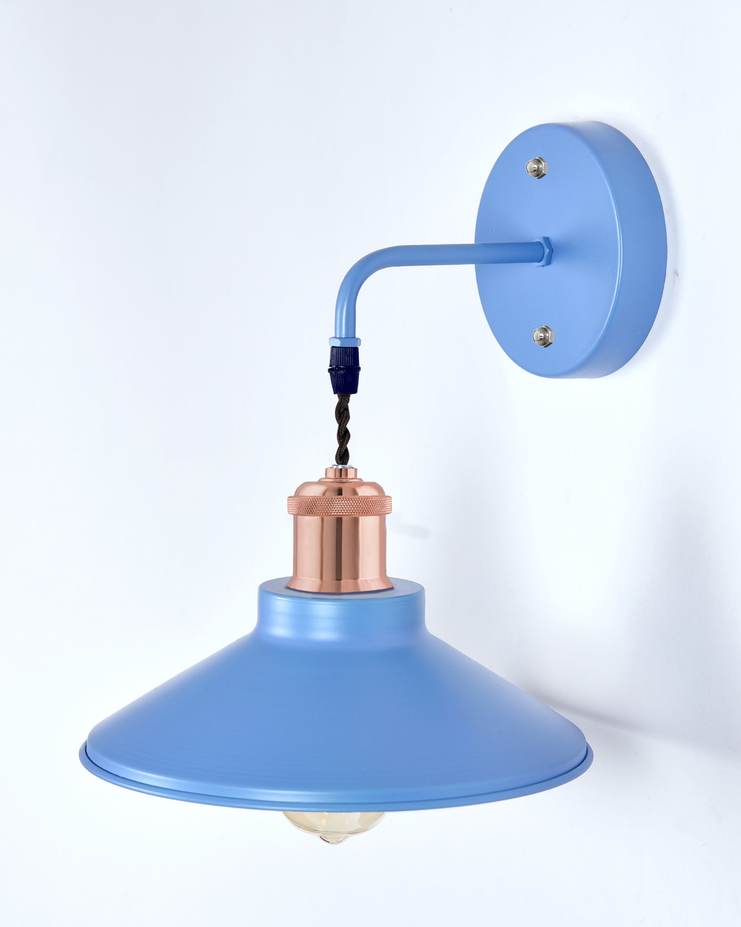 Modern Industrial Wall Sconce, Metal Cone Wall Light Fixture with Golden Holder, 1-Light Painted Wall Lamp for Bedroom, Living Room, Bathroom, Pink