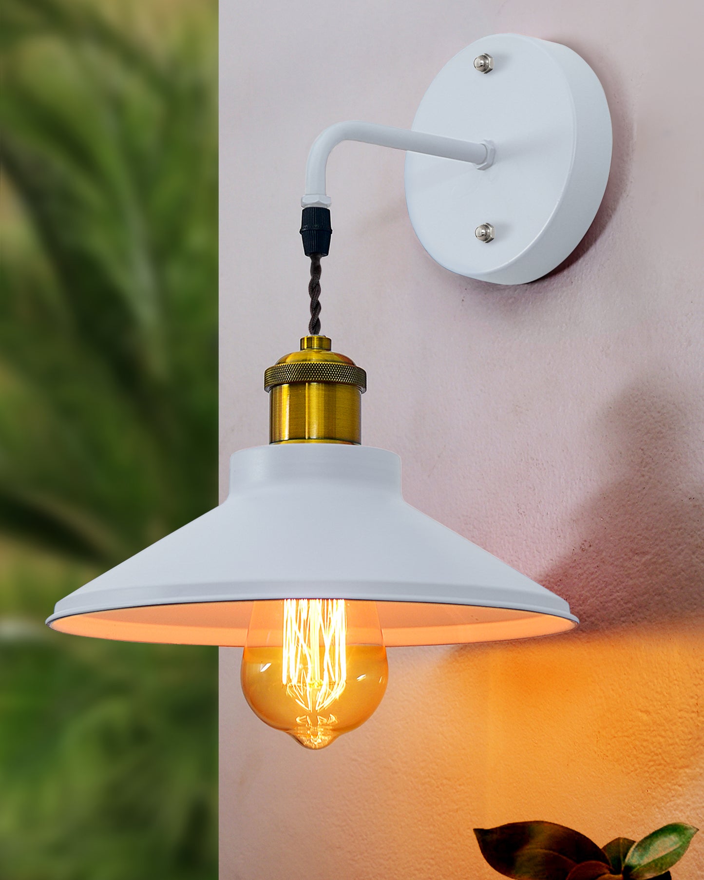 Modern Industrial Wall Sconce, Metal Cone Wall Light Fixture with Golden Holder, 1-Light Painted Wall Lamp for Bedroom, Living Room, Bathroom, Pink