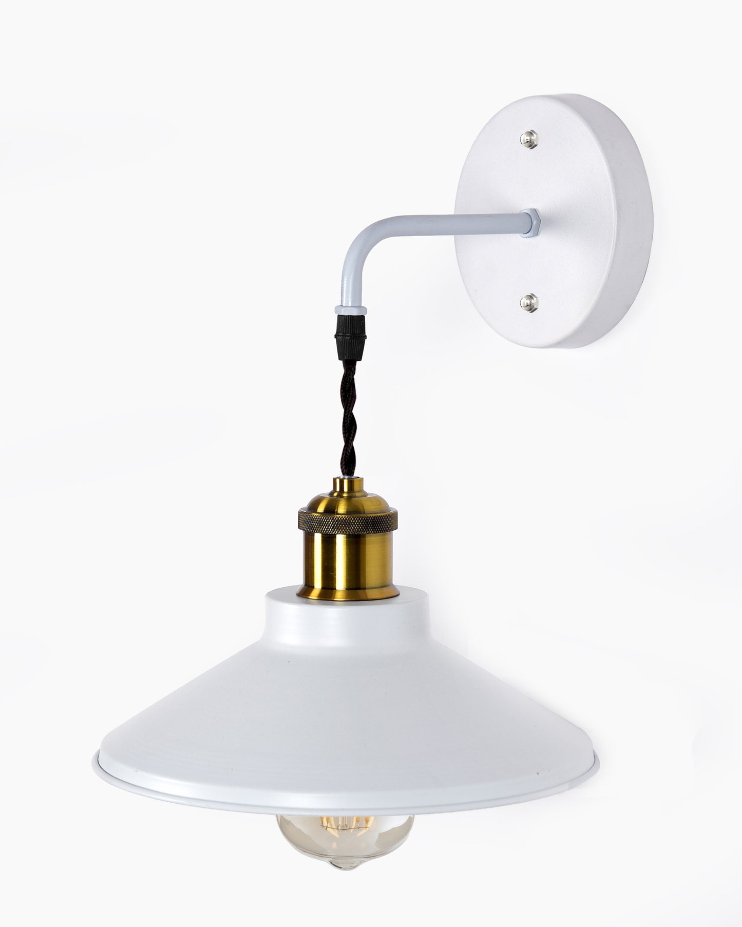 Modern Industrial Wall Sconce, Metal Cone Wall Light Fixture with Golden Holder, 1-Light Painted Wall Lamp for Bedroom, Living Room, Bathroom, Pink