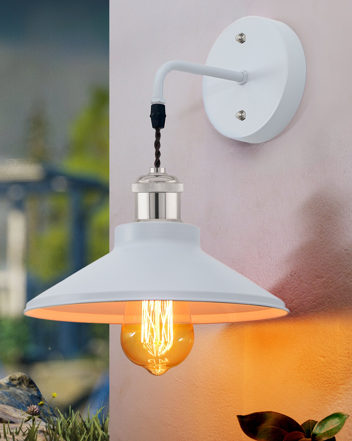 Modern Industrial Wall Sconce, Metal Cone Wall Light Fixture with Golden Holder, 1-Light Painted Wall Lamp for Bedroom, Living Room, Bathroom, Pink