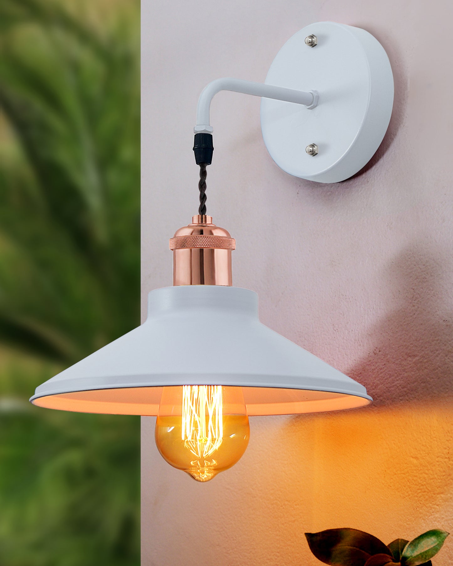 Modern Industrial Wall Sconce, Metal Cone Wall Light Fixture with Golden Holder, 1-Light Painted Wall Lamp for Bedroom, Living Room, Bathroom, Pink