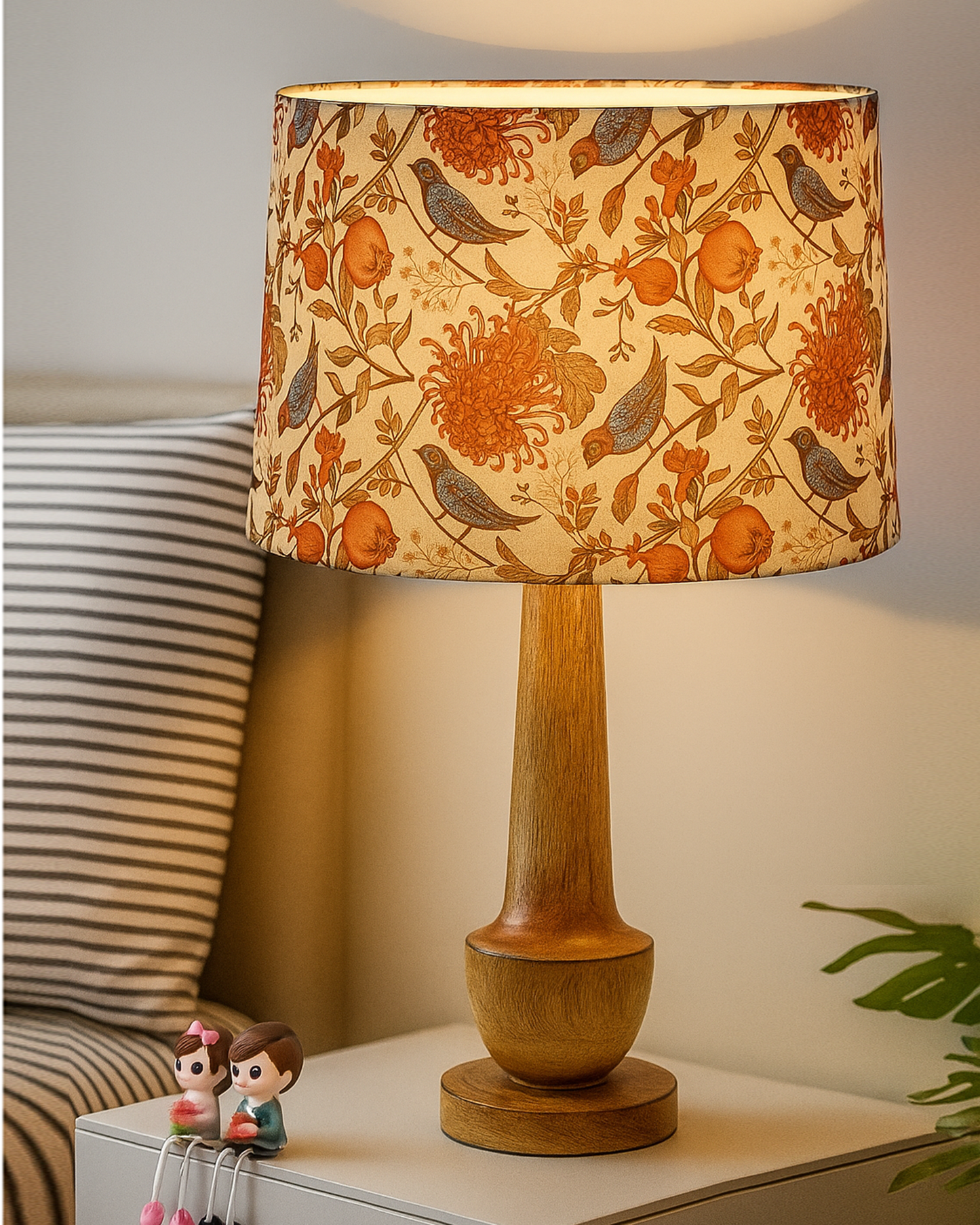 Rustic Turnip Wood Table lamp for home, Bedside farmhouse Living Room Light, Khadi fabric shade