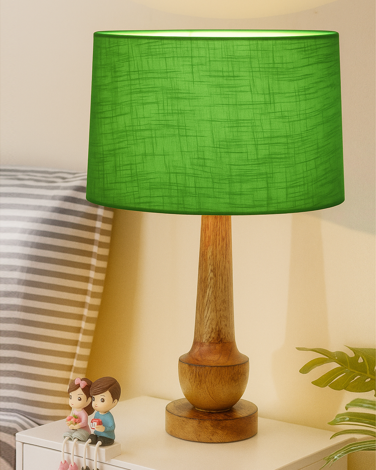 Rustic Turnip Wood Table lamp for home, Bedside farmhouse Living Room Light, Khadi fabric shade