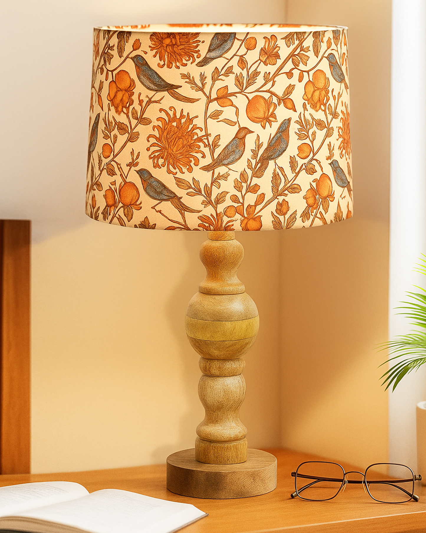 Industrial Wood Bubble Bedside Table Lamp, farmhouse Living Room Light, Khadi Drum Shade