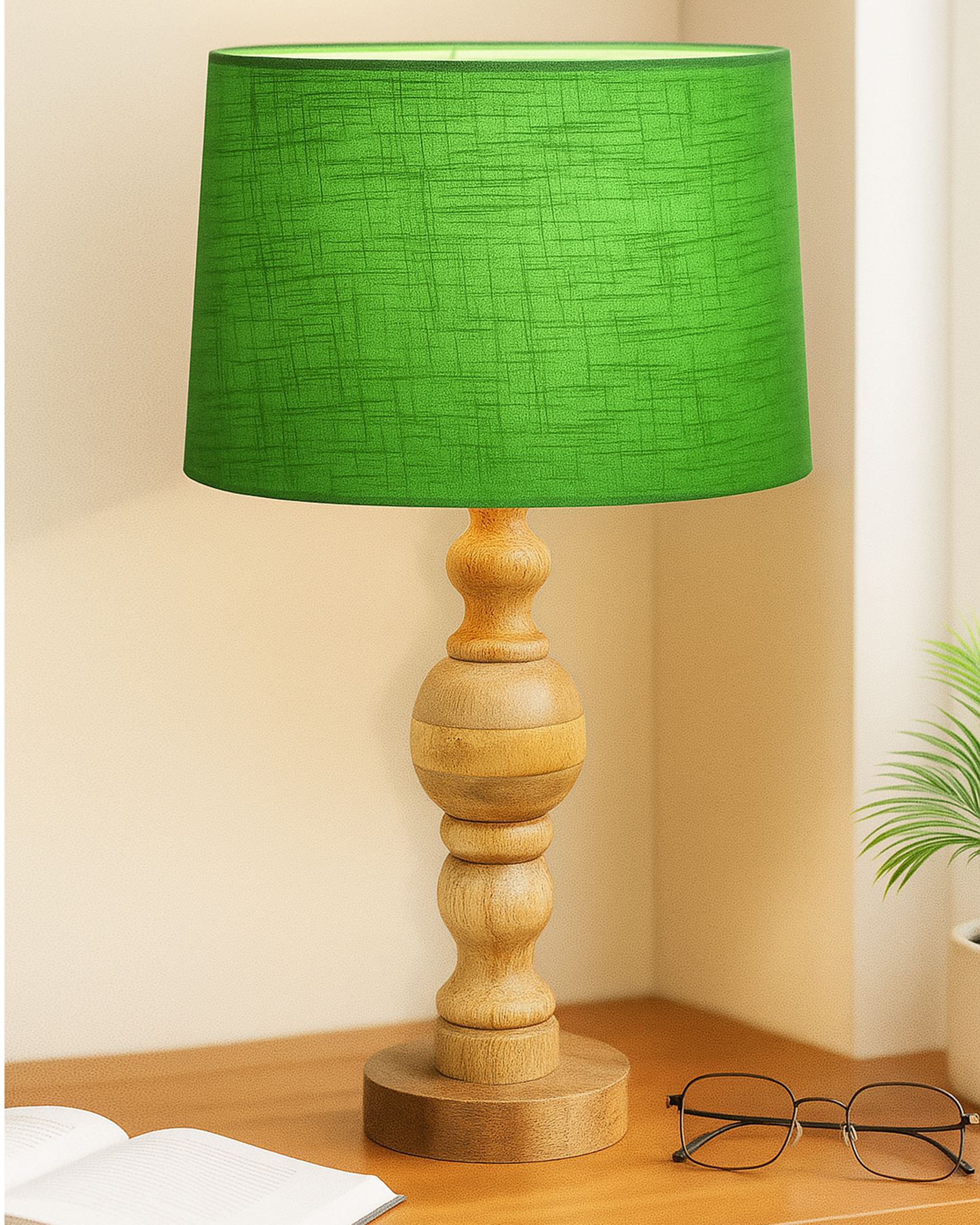 Industrial Wood Bubble Bedside Table Lamp, farmhouse Living Room Light, Khadi Drum Shade