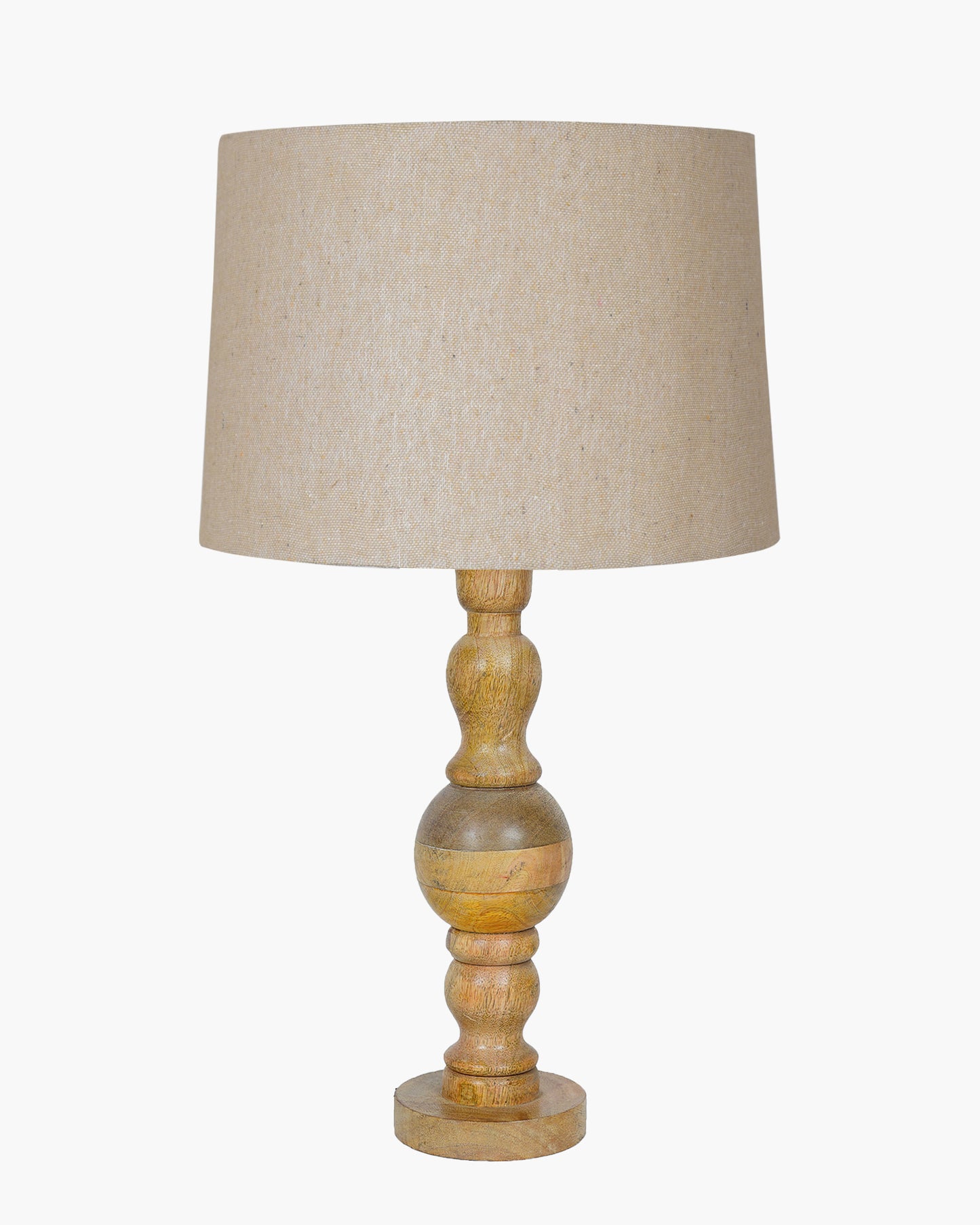 Industrial Wood Bubble Bedside Table Lamp, farmhouse Living Room Light, Khadi Drum Shade