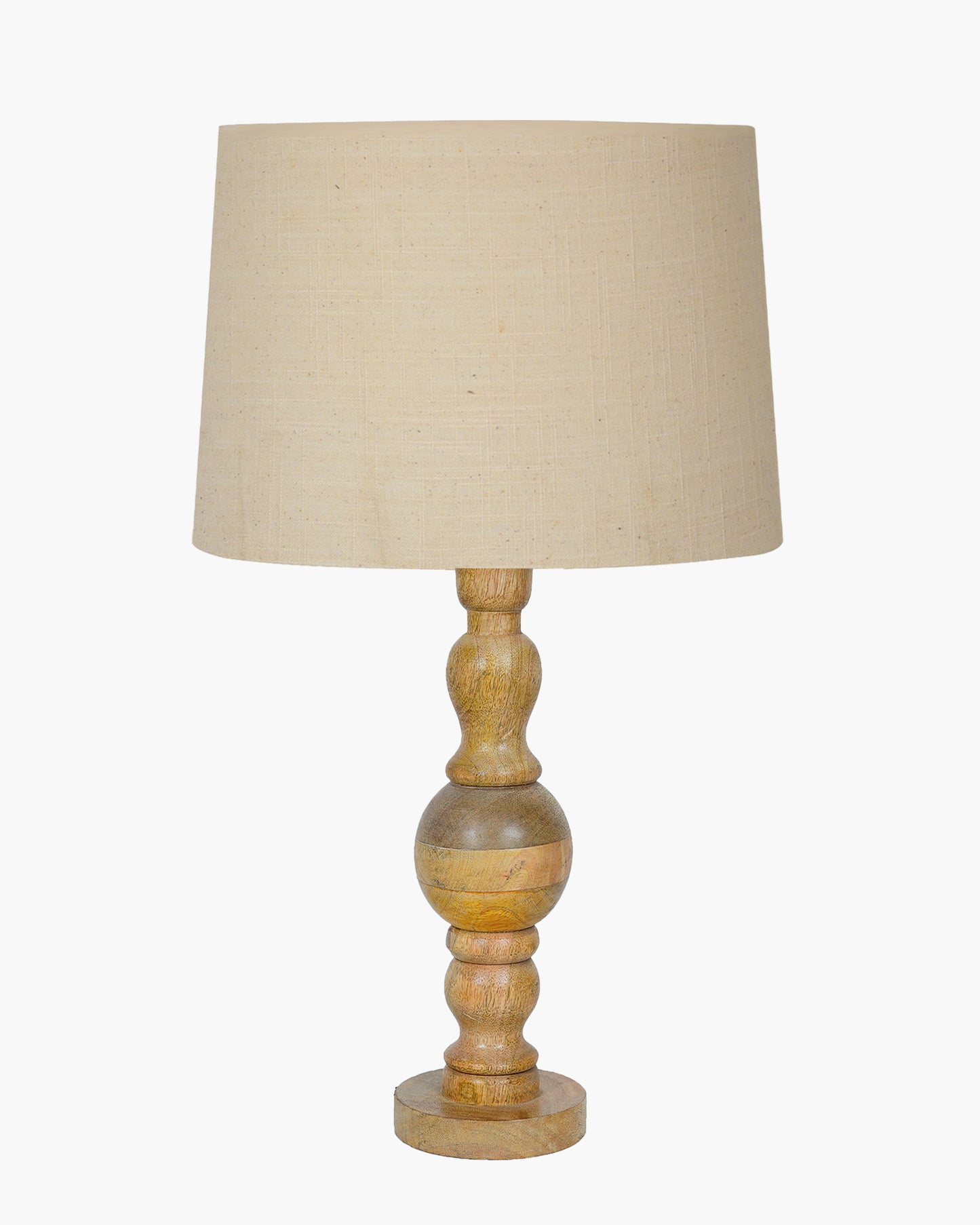 Industrial Wood Bubble Bedside Table Lamp, farmhouse Living Room Light, Khadi Drum Shade
