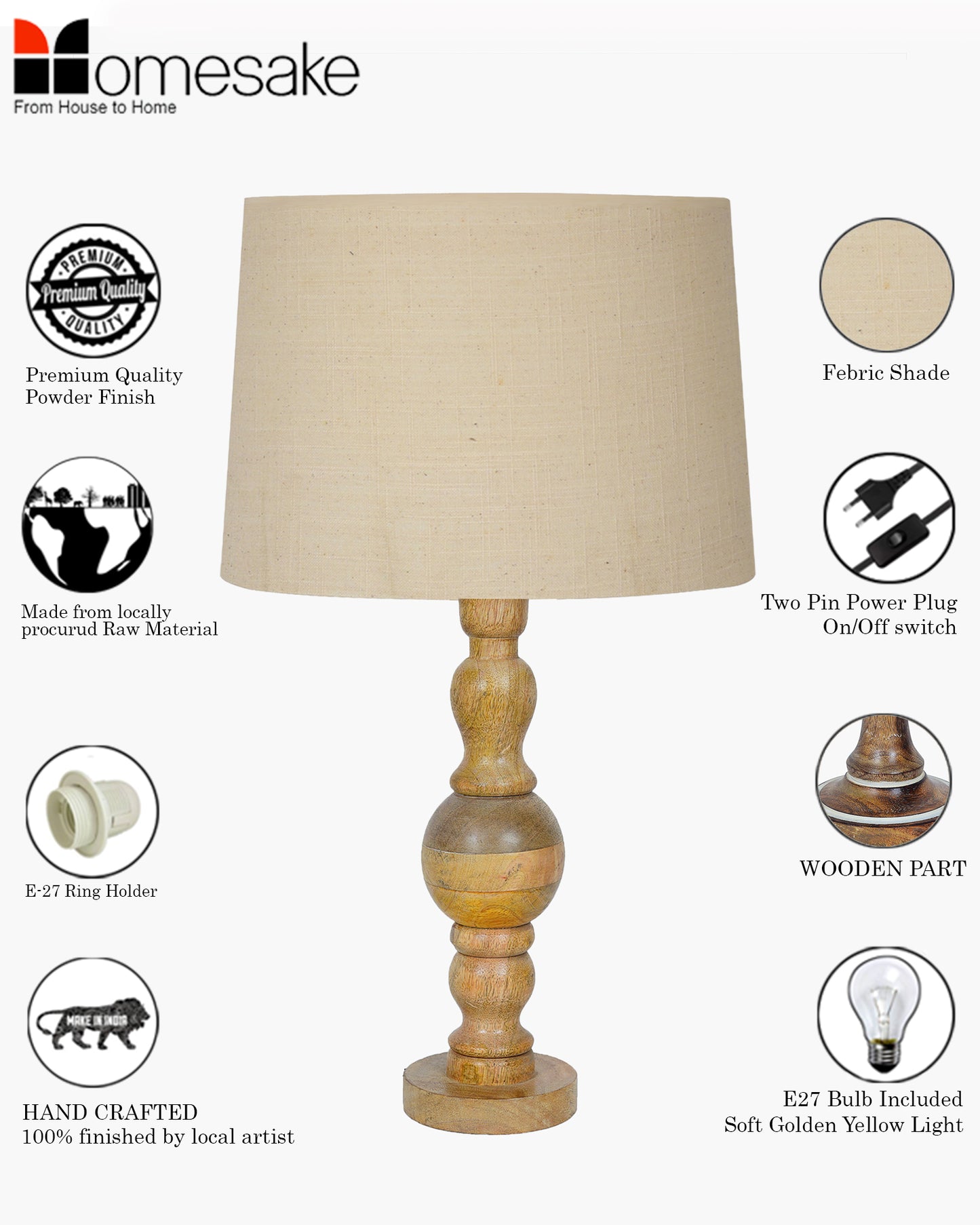Industrial Wood Bubble Bedside Table Lamp, farmhouse Living Room Light, Khadi Drum Shade