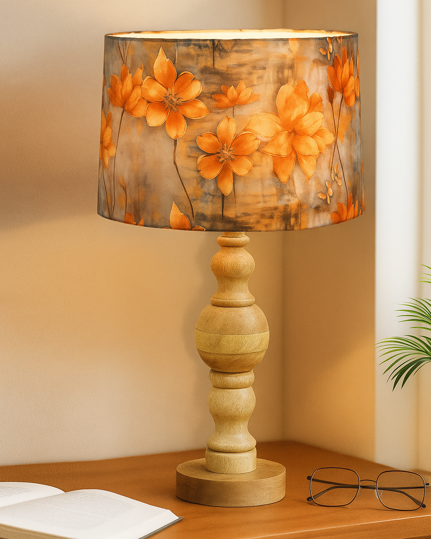 Industrial Wood Bubble Bedside Table Lamp, farmhouse Living Room Light, Khadi Drum Shade