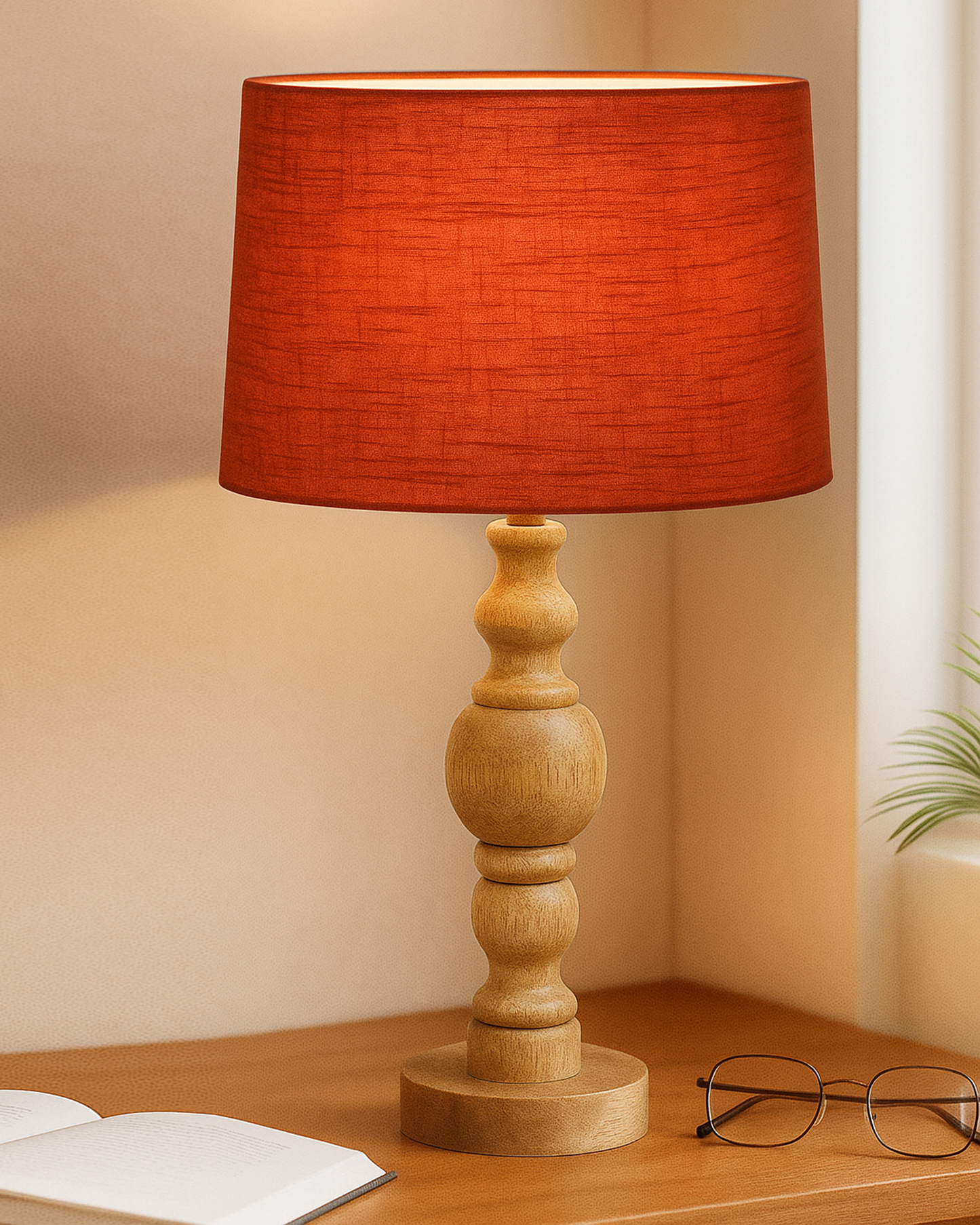 Industrial Wood Bubble Bedside Table Lamp, farmhouse Living Room Light, Khadi Drum Shade