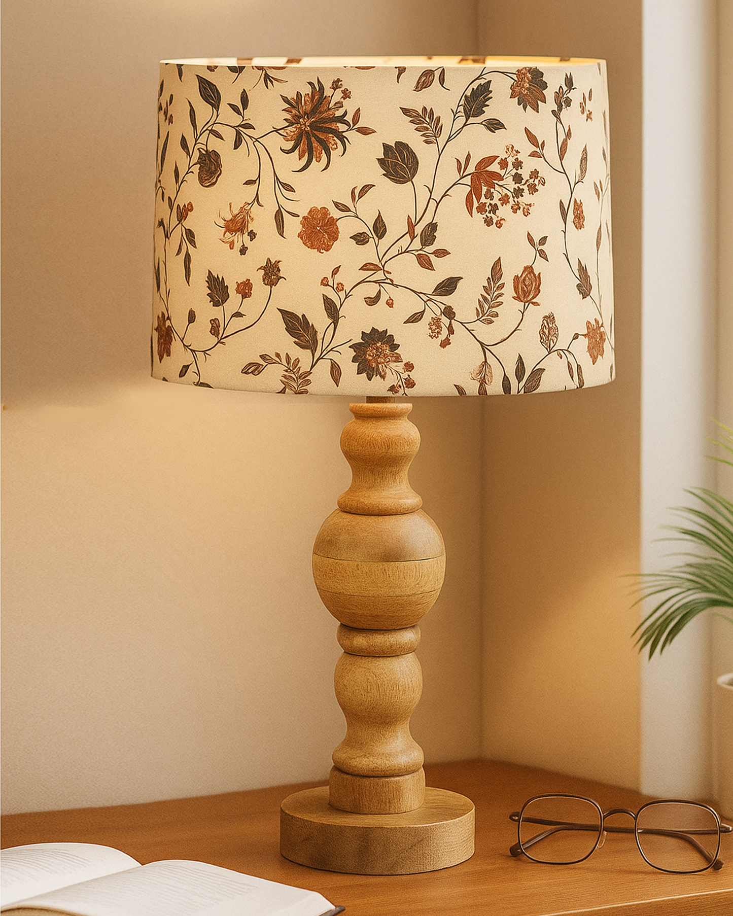 Industrial Wood Bubble Bedside Table Lamp, farmhouse Living Room Light, Khadi Drum Shade