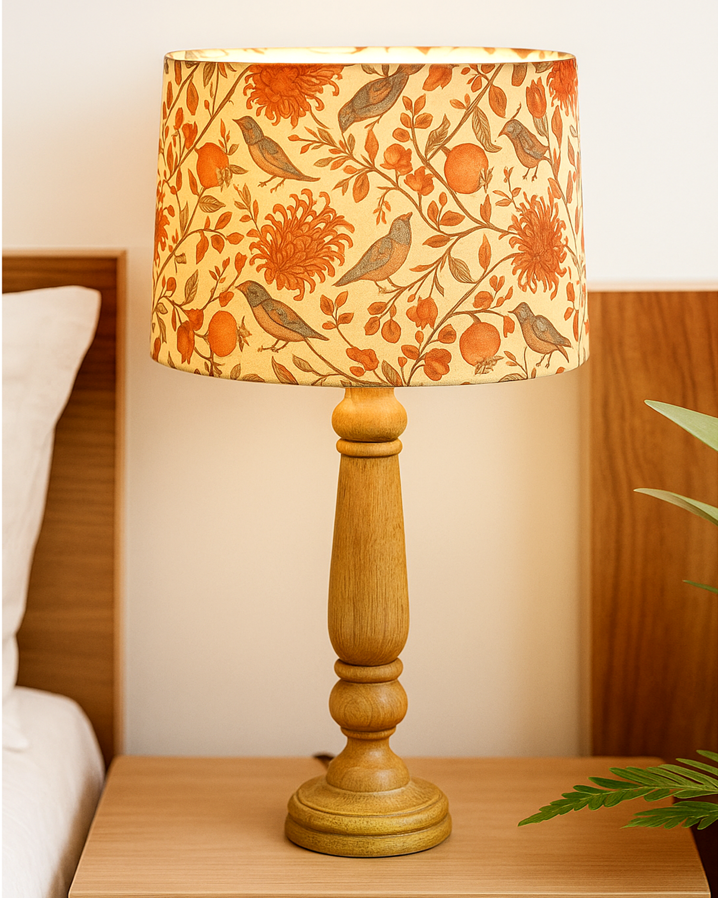 Mable Rustic Wood Table Lamp, Industrial Bedside Living Room Light, Khadi Drum Shade