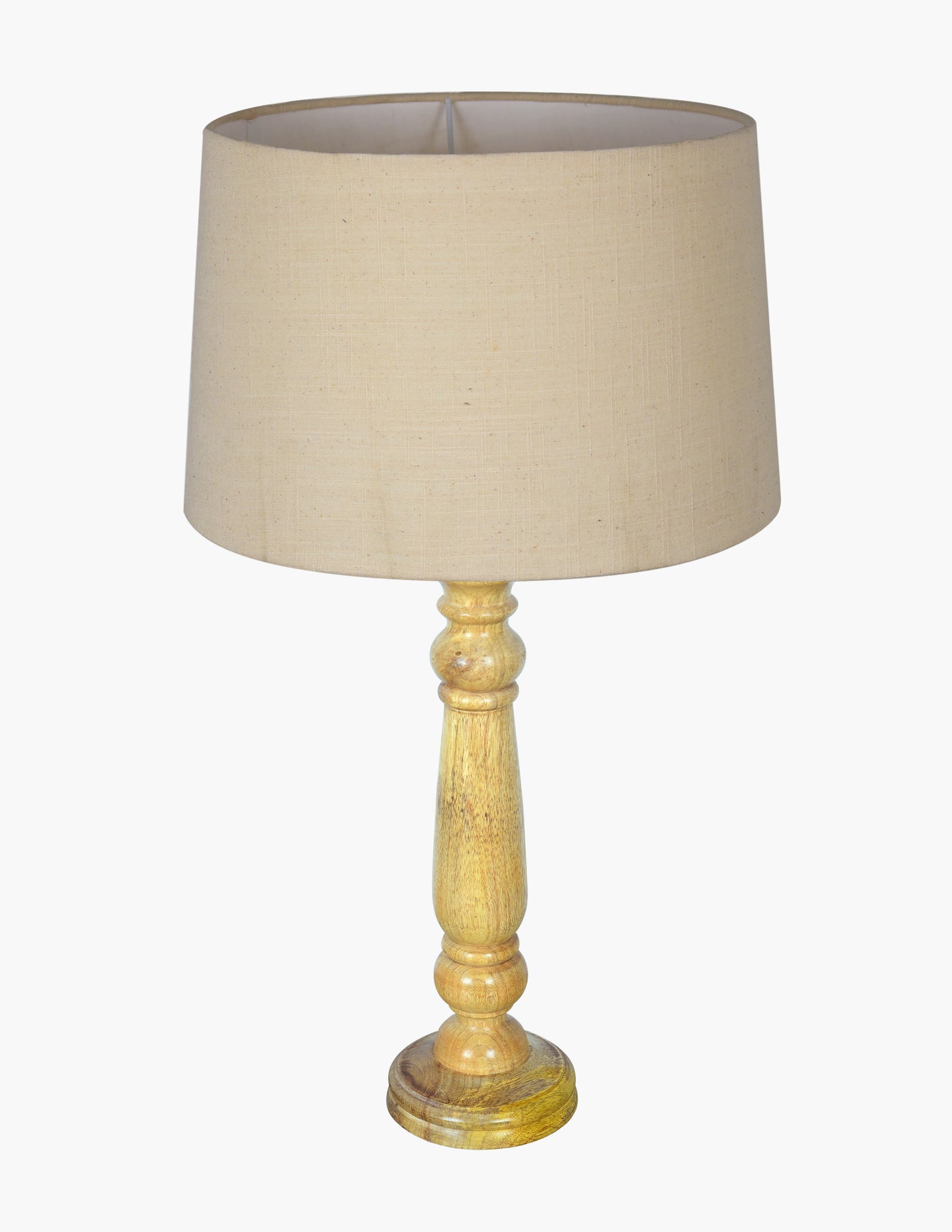 Mable Rustic Wood Table Lamp, Industrial Bedside Living Room Light, Khadi Drum Shade