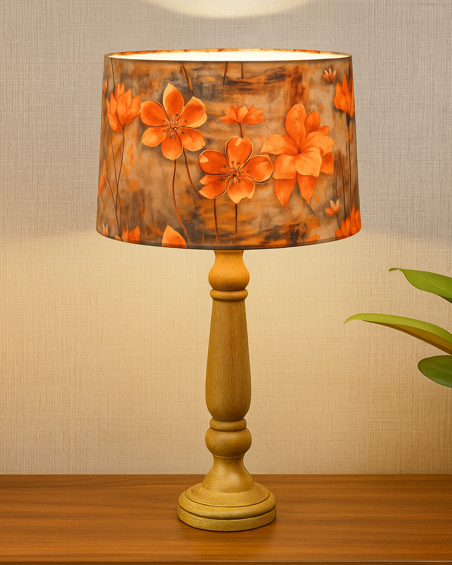 Mable Rustic Wood Table Lamp, Industrial Bedside Living Room Light, Khadi Drum Shade