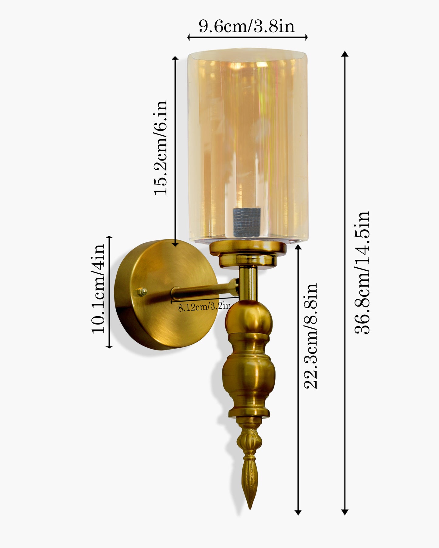 Mid-Century Modern Metal and Glass Wall Light, Brushed Gold, Lamp Fixture for Bedroom Vanity Bathroom Hotel,  Spherical Torch, Bubble Glass