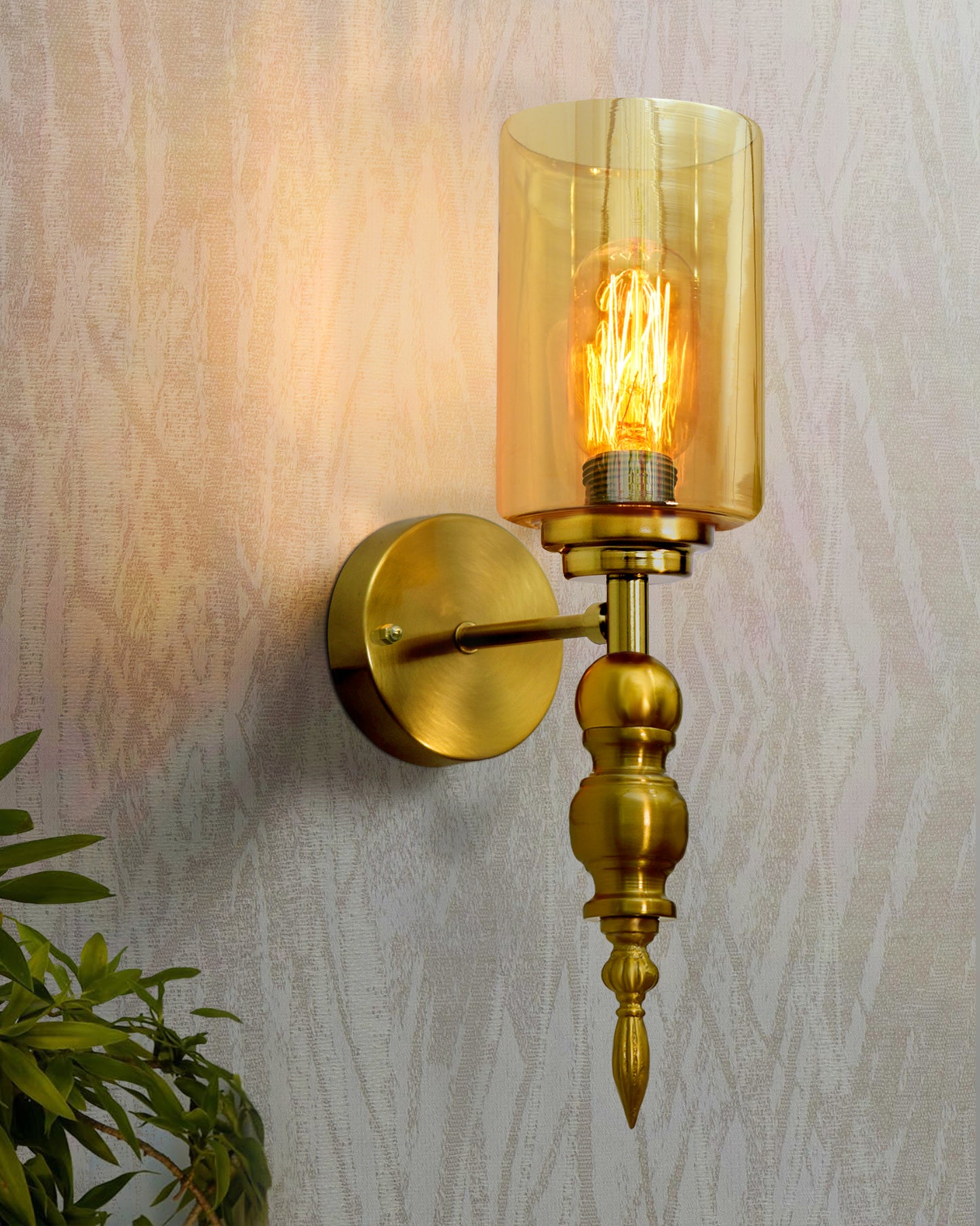 Mid-Century Modern Metal and Glass Wall Light, Brushed Gold, Lamp Fixture for Bedroom Vanity Bathroom Hotel,  Spherical Torch, Bubble Glass