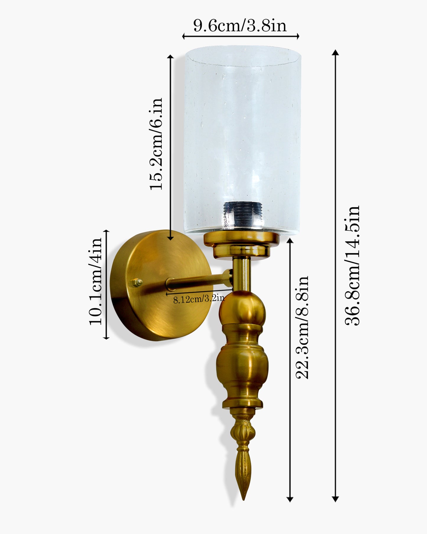 Mid-Century Modern Metal and Glass Wall Light, Brushed Gold, Lamp Fixture for Bedroom Vanity Bathroom Hotel,  Spherical Torch, Bubble Glass