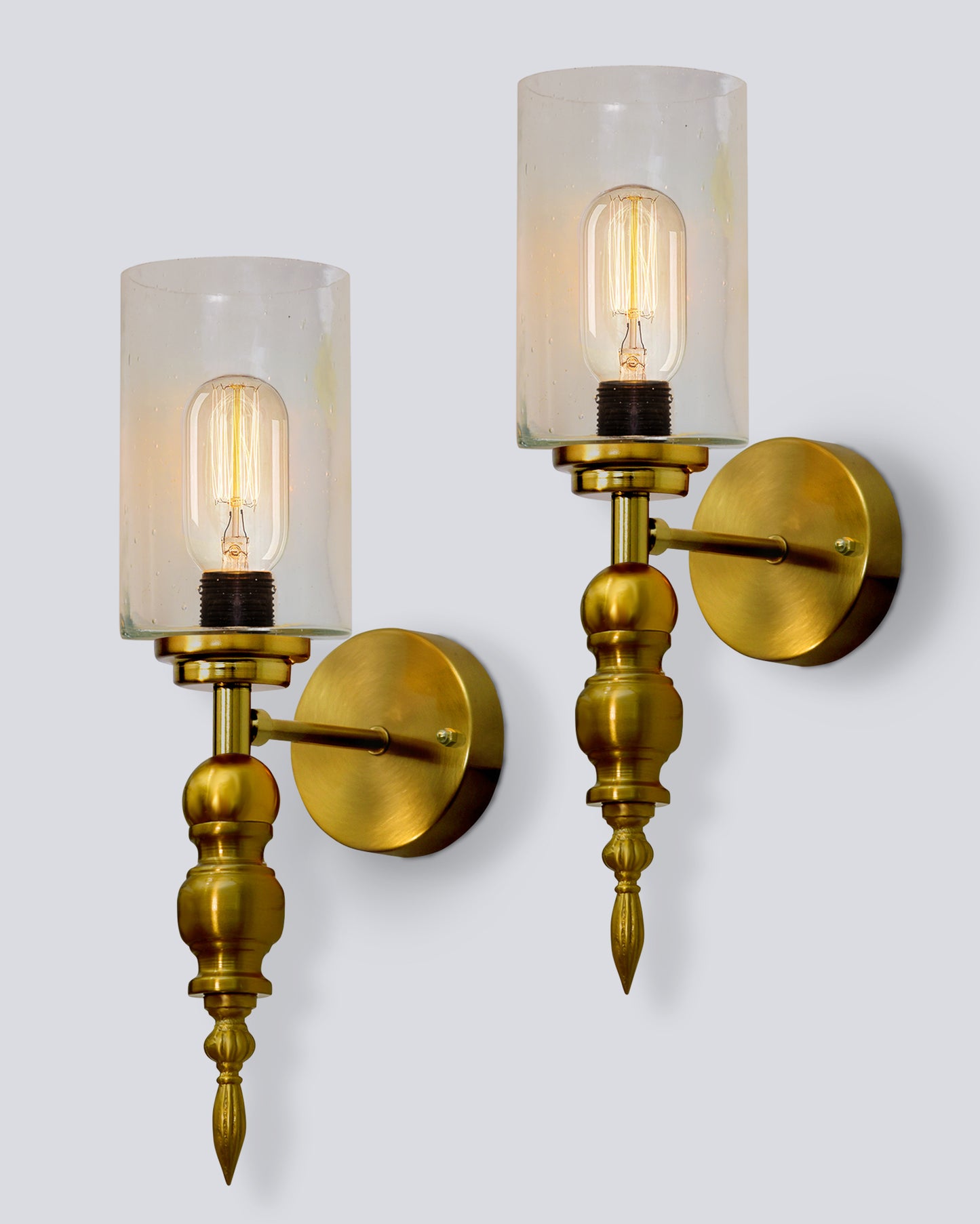 Mid-Century Modern Metal and Glass Wall Light, Brushed Gold, Lamp Fixture for Bedroom Vanity Bathroom Hotel,  Spherical Torch, Bubble Glass