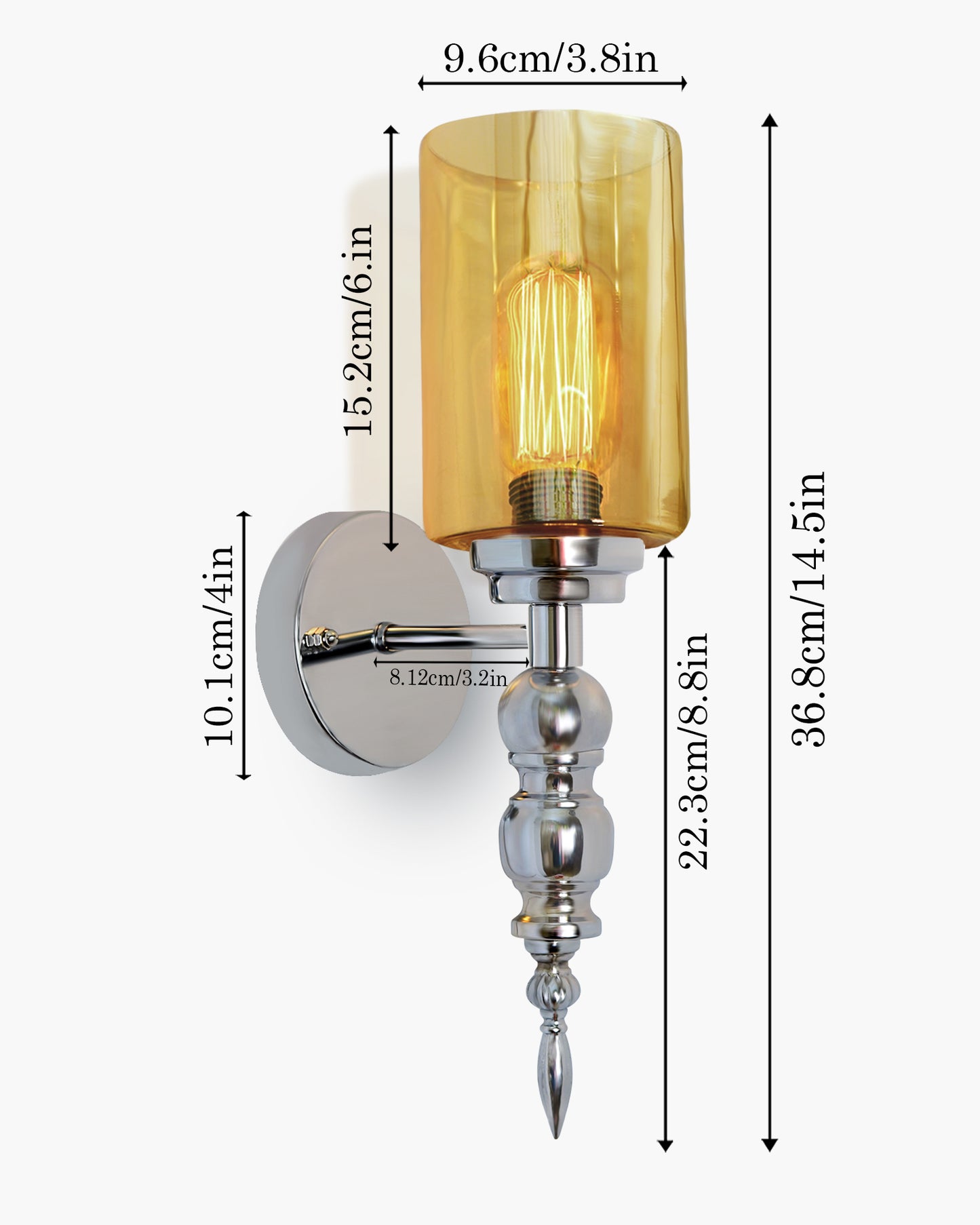 Mid-Century Modern Metal and Glass Wall Light, Brushed Gold, Lamp Fixture for Bedroom Vanity Bathroom Hotel, Spherical Torch, Bubble Glass