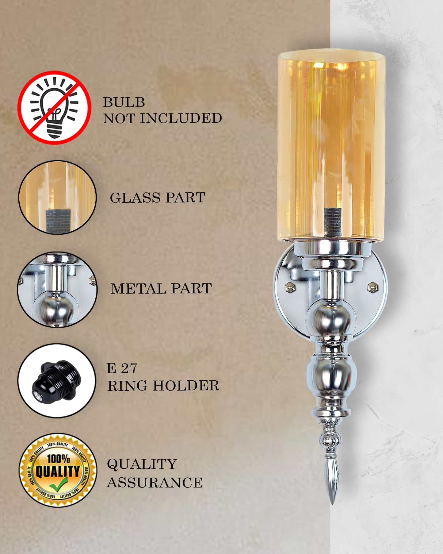 Mid-Century Modern Metal and Glass Wall Light, Brushed Gold, Lamp Fixture for Bedroom Vanity Bathroom Hotel,  Spherical Torch, Bubble Glass