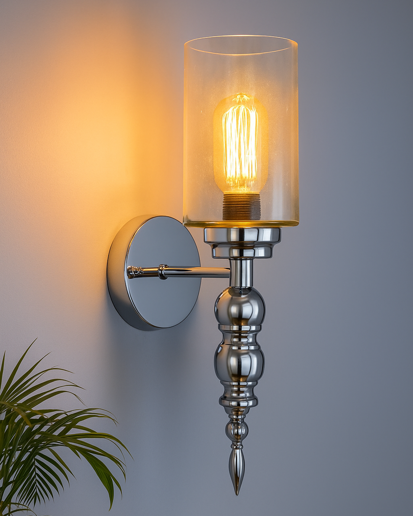Mid-Century Modern Metal and Glass Wall Light, Brushed Gold, Lamp Fixture for Bedroom Vanity Bathroom Hotel, Spherical Torch, Bubble Glass