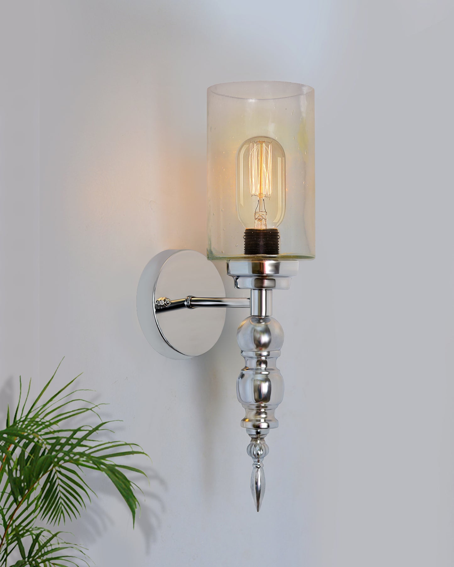 Mid-Century Modern Metal and Glass Wall Light, Brushed Gold, Lamp Fixture for Bedroom Vanity Bathroom Hotel,  Spherical Torch, Bubble Glass