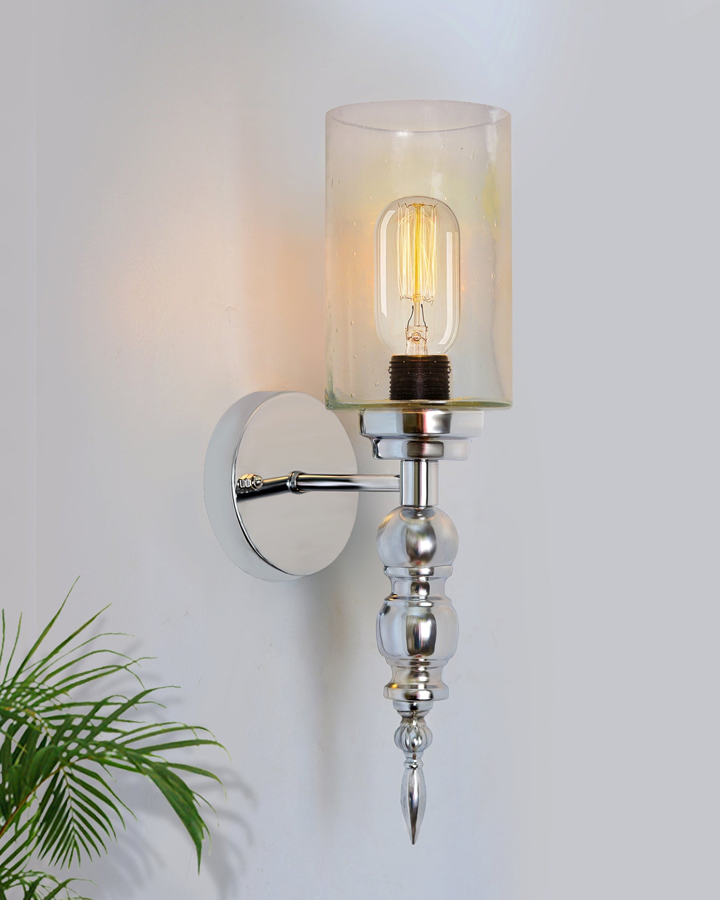 Mid-Century Modern Metal and Glass Wall Light, Brushed Gold, Lamp Fixture for Bedroom Vanity Bathroom Hotel,  Spherical Torch, Bubble Glass