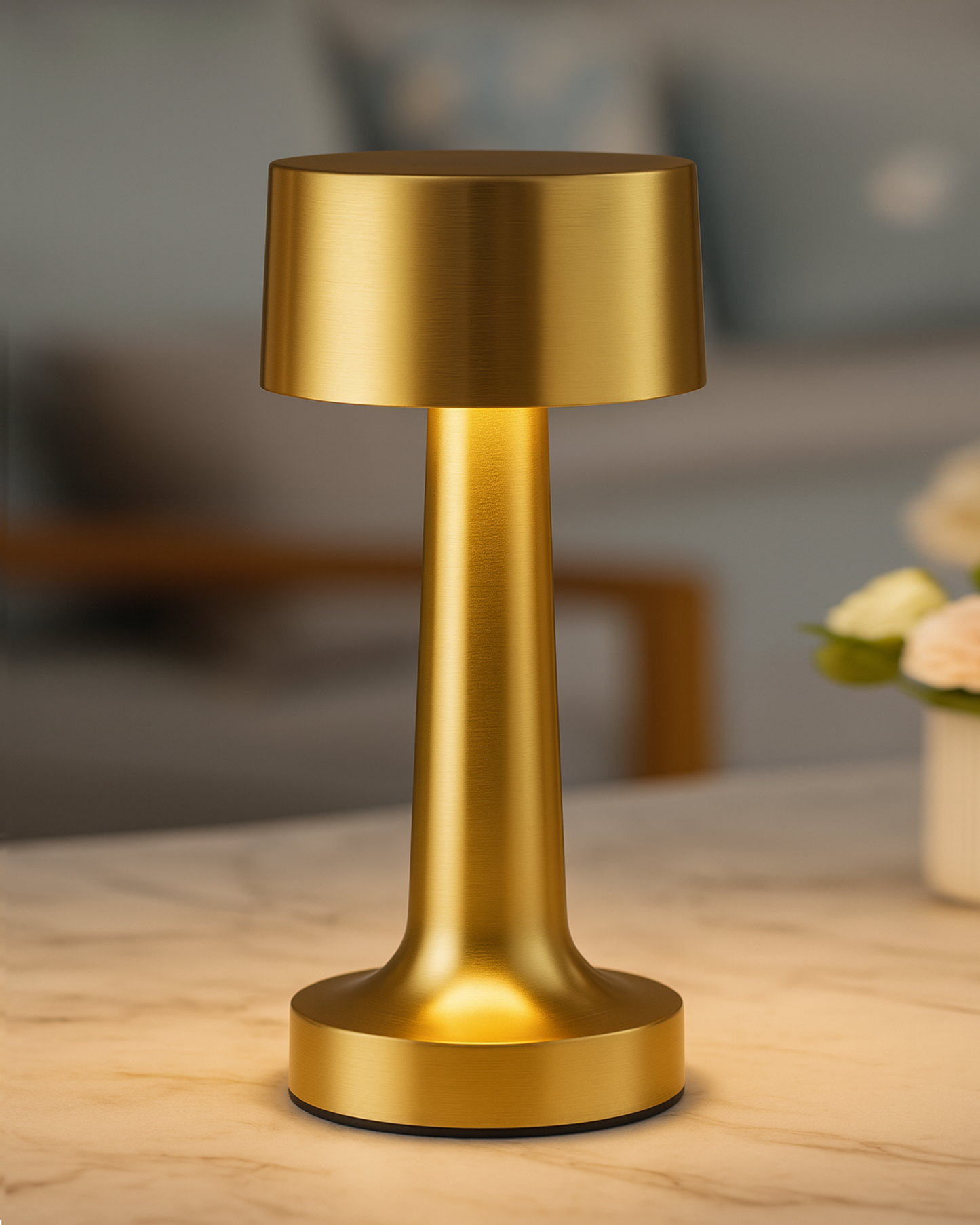 Table Lamp Portable Lamps for Bedroom, Night Lamp, Table Lamp for Bedroom & Living Room, Bedside Lamp, Dimming, 3 Colour Touch Control, Wireless Charging, Metal Dumbbell, Gold