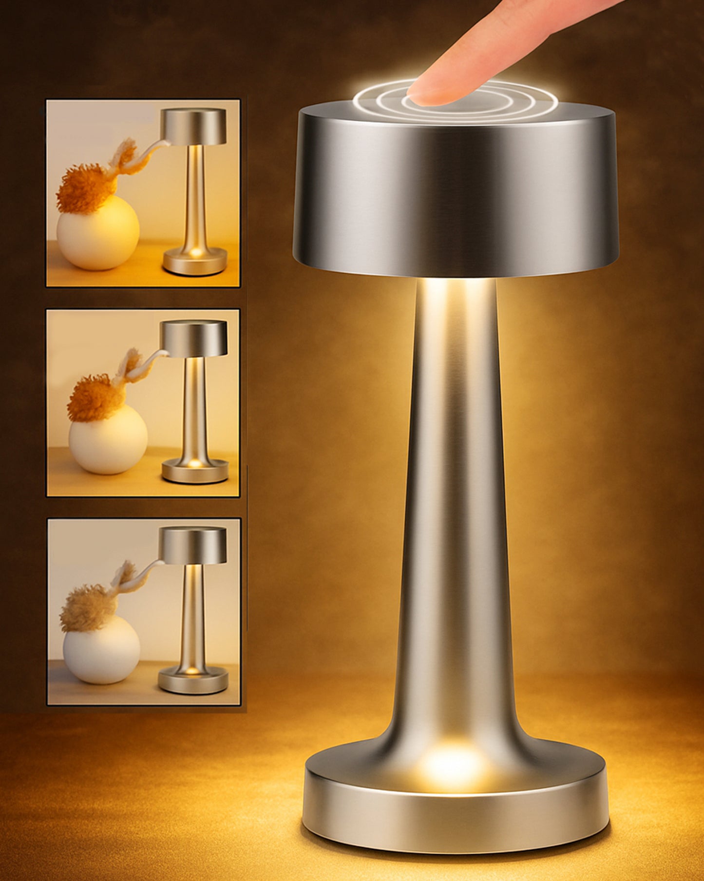 Table Lamp Portable Lamps for Bedroom, Night Lamp, Table Lamp for Bedroom & Living Room, Bedside Lamp, Dimming, 3 Colour Touch Control, Wireless Charging, Metal Dumbbell, Gold