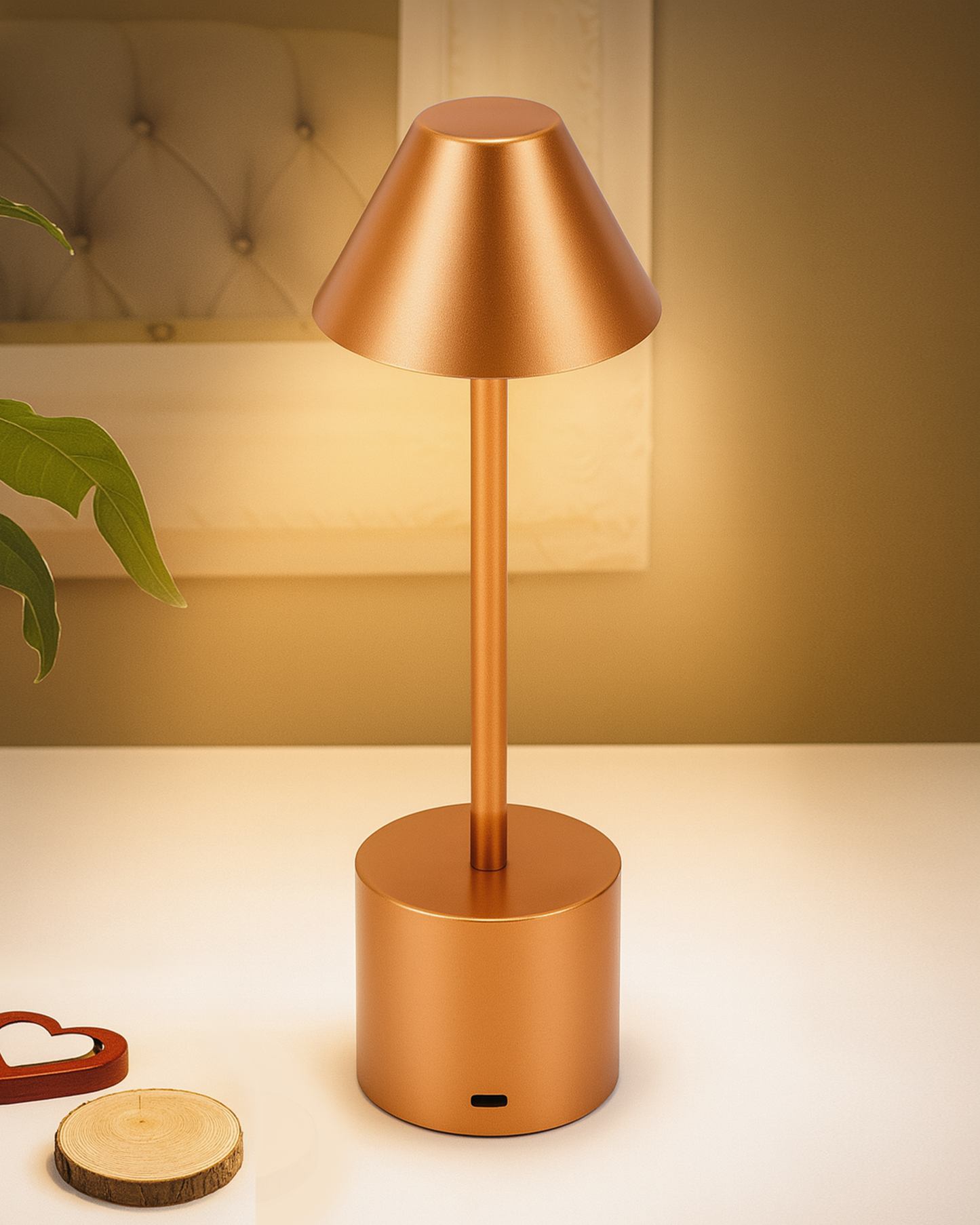 Table Lamp Portable Lamps for Bedroom, Night Lamp, Table Lamp for Bedroom & Living Room, Bedside Lamp, Dimming, 3 Colour Touch Control, Wireless Charging, Metal Cone, Gold