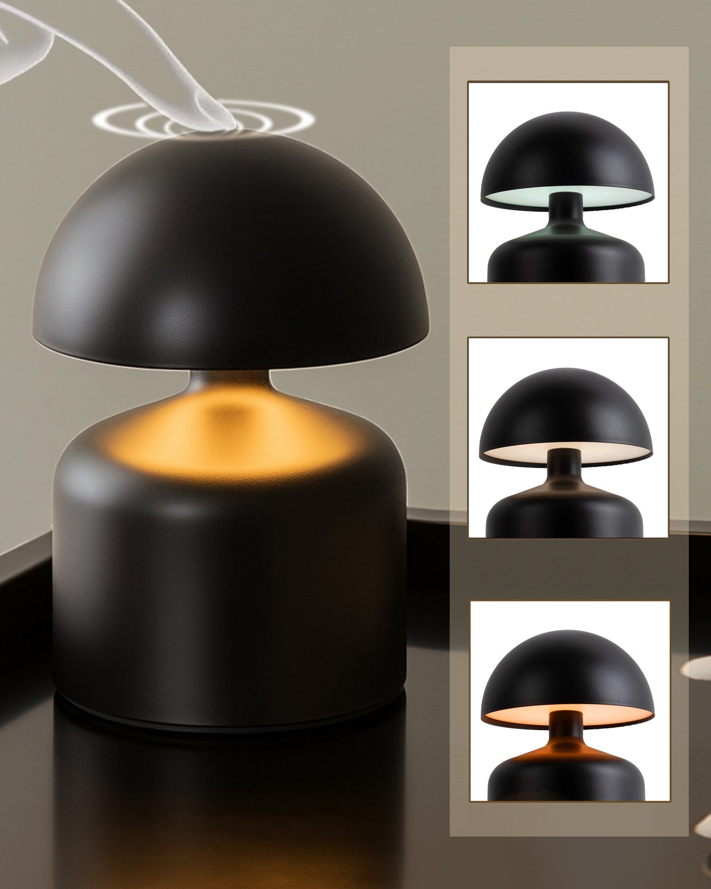 Table Lamp Portable Lamps for Bedroom, Night Lamp, Table Lamp for Bedroom & Living Room, Bedside Lamp, Dimming, 3 Colour Touch Control, Wireless Charging, Metal Mushroom, Gold