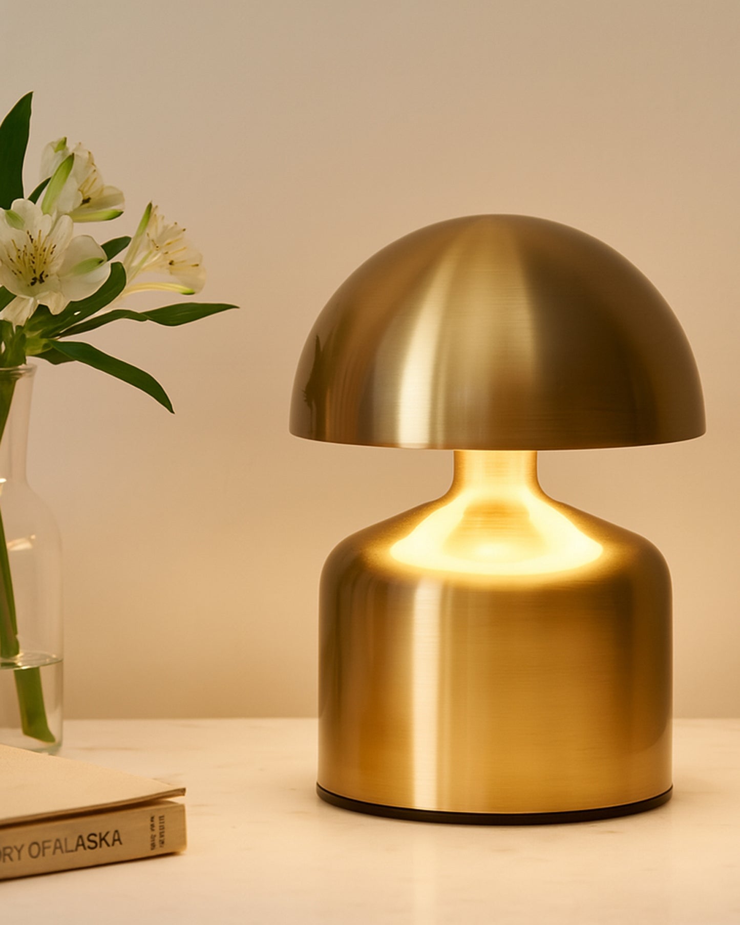 Table Lamp Portable Lamps for Bedroom, Night Lamp, Table Lamp for Bedroom & Living Room, Bedside Lamp, Dimming, 3 Colour Touch Control, Wireless Charging, Metal Mushroom, Gold