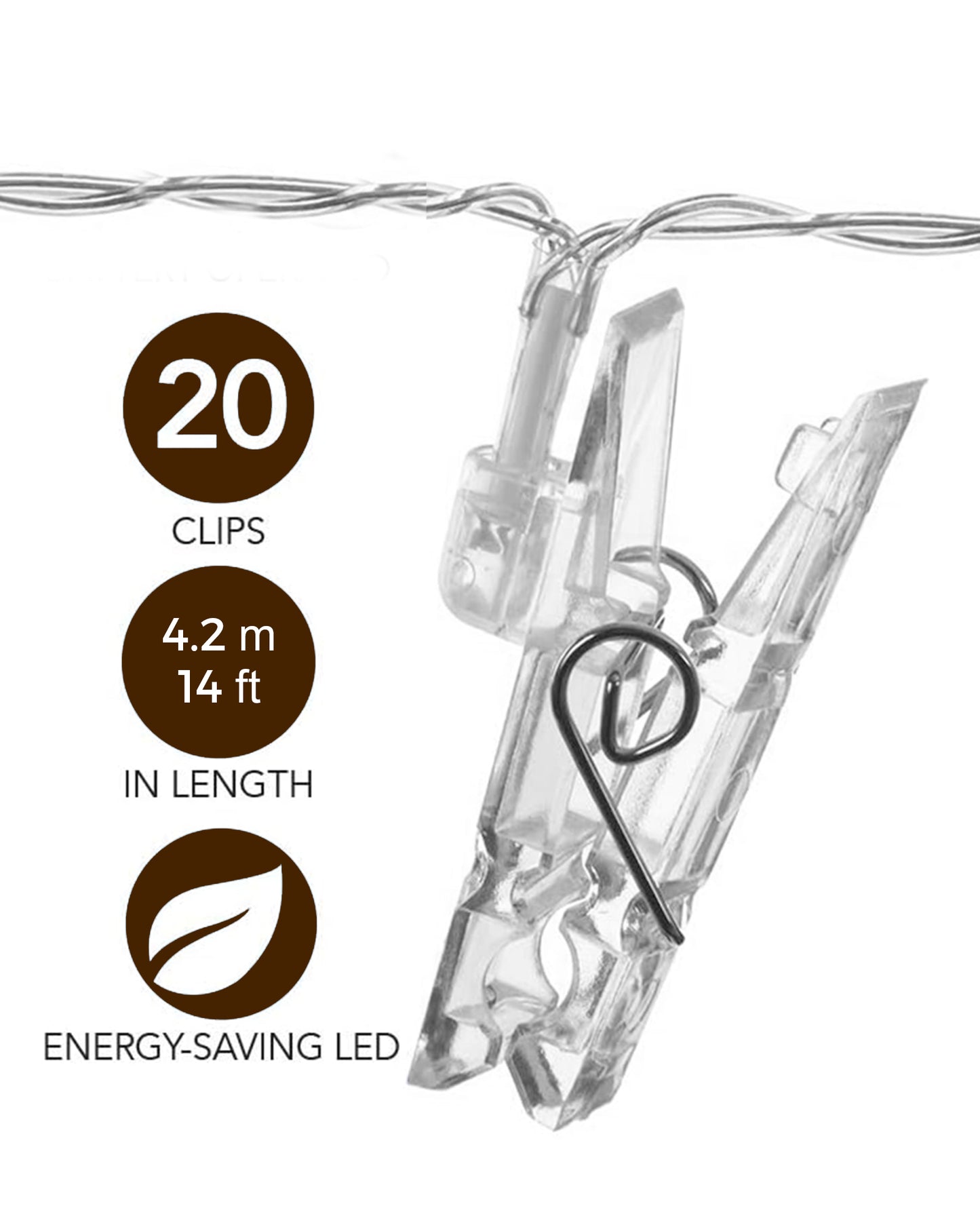Plastic 20 Photo Clip Led String Lights for Photo Hanging, Birthday, Festival, Wedding, Party for Home, Patio, Lawn, Restaurants Home Decoration (Warm White), 4.2 Meters
