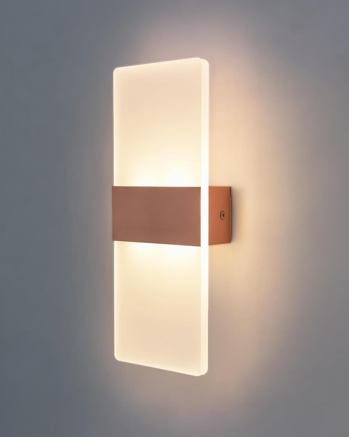 Modern LED Acrylic Wall Light for Living Room | Frosted Panel Sconce Vertical Panel Wall Mounted – Warm White, Indoor Decorative Lighting, Rectangle, Rose Gold