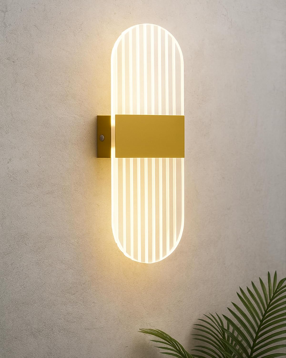 Modern LED Acrylic Wall Light for Living Room | Frosted Panel Sconce Vertical Panel Wall Mounted – Warm White, Indoor Decorative Lighting, Oval, Gold