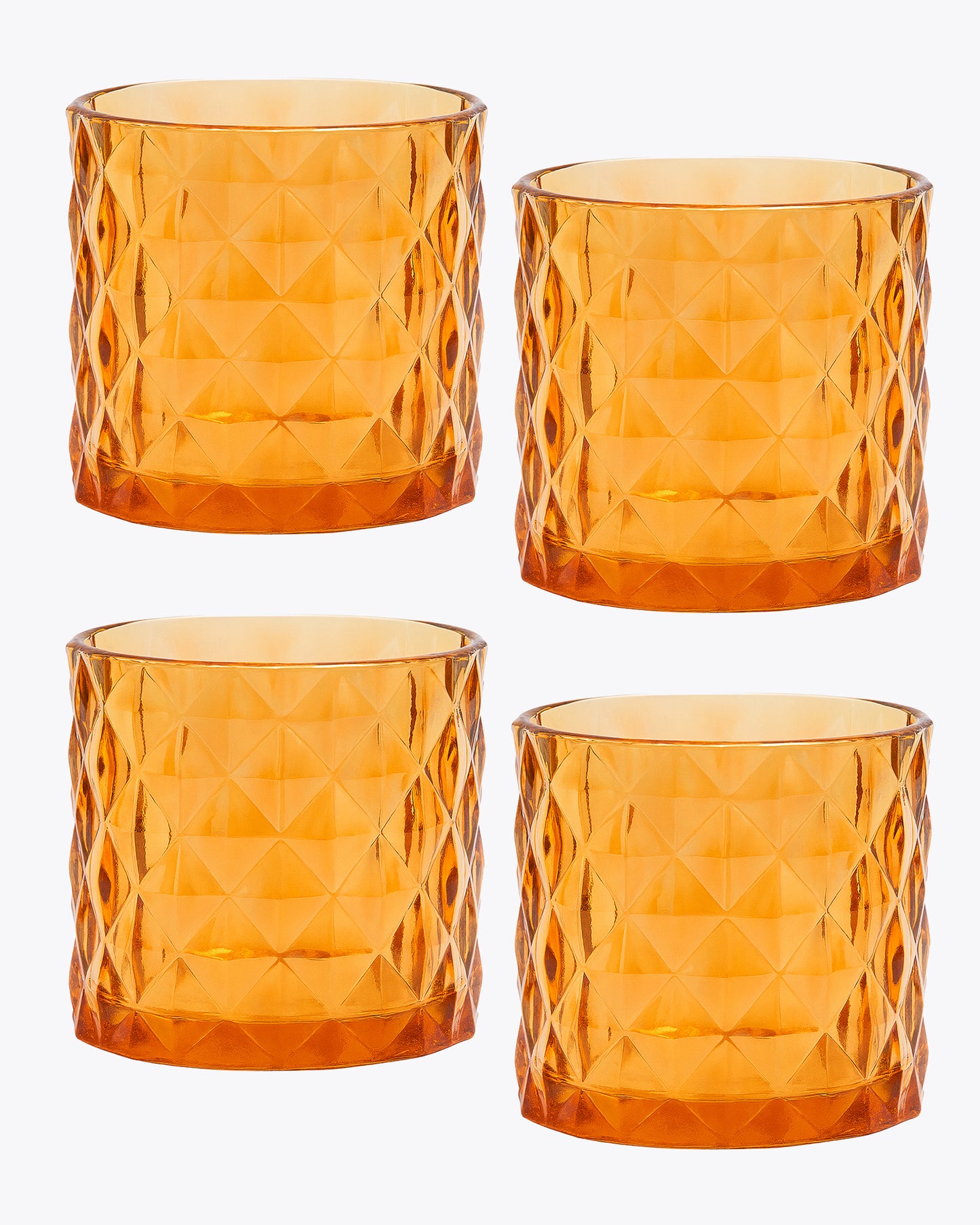 Acrylic Tealight Candle Holder – Diamond Cut Votive for Home Decoration, Diwali, Wedding & Festive Lighting – Decorative Table Centerpiece, Amber, set of 2